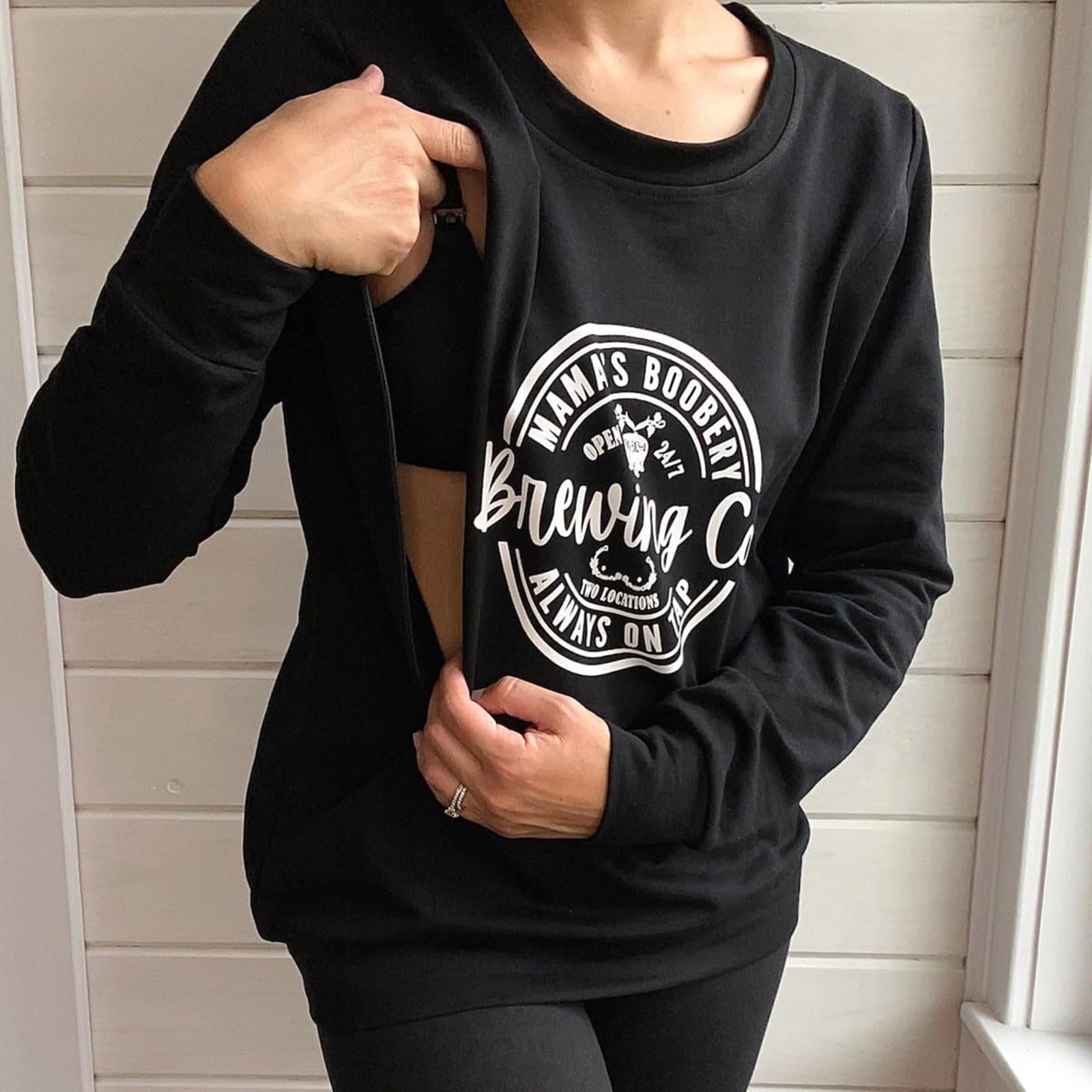 Sweat-Shirt Zip sur Le Devant Maternité Pull-Over d'allaitement Hauts d'allaitement Sweats Enceinte Vêtements d'allaitement à Manches Longues Allaitement Sein Sweat-Shirt de maternité