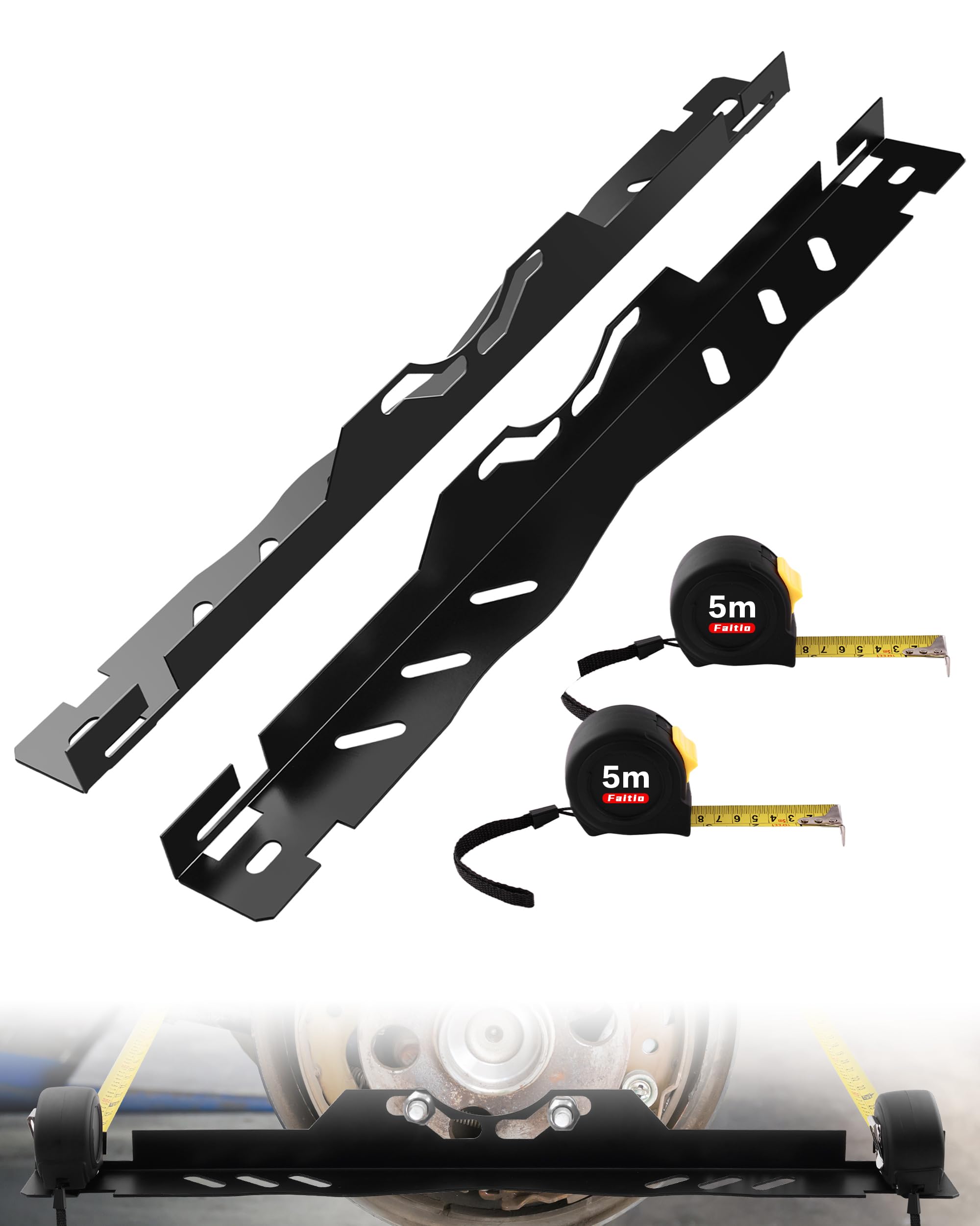 Wheel Alignment Tool Kit 2Pcs, Heavy Duty Toe Alignment Tool Plates with Tape Measures, Car Front End Alignment Tool Companion for Camber Alignment, Fast Accurate DIY Toe Alignment, No assembly, Black