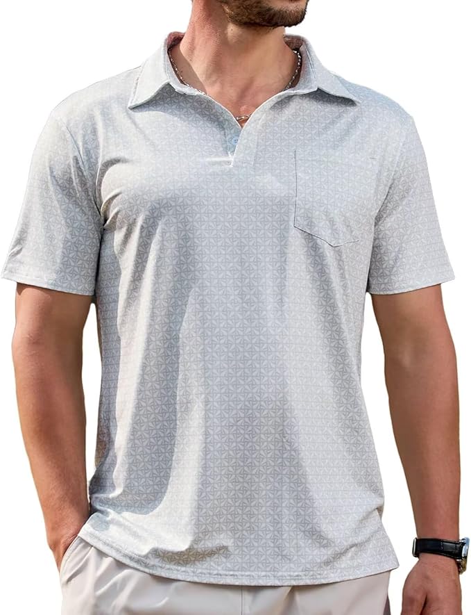 Lexiart Mens Golf Shirt Short Sleeve Dry Fit Print Moisture Wicking Performance Patterns Collared Polo Shirt with Pocket