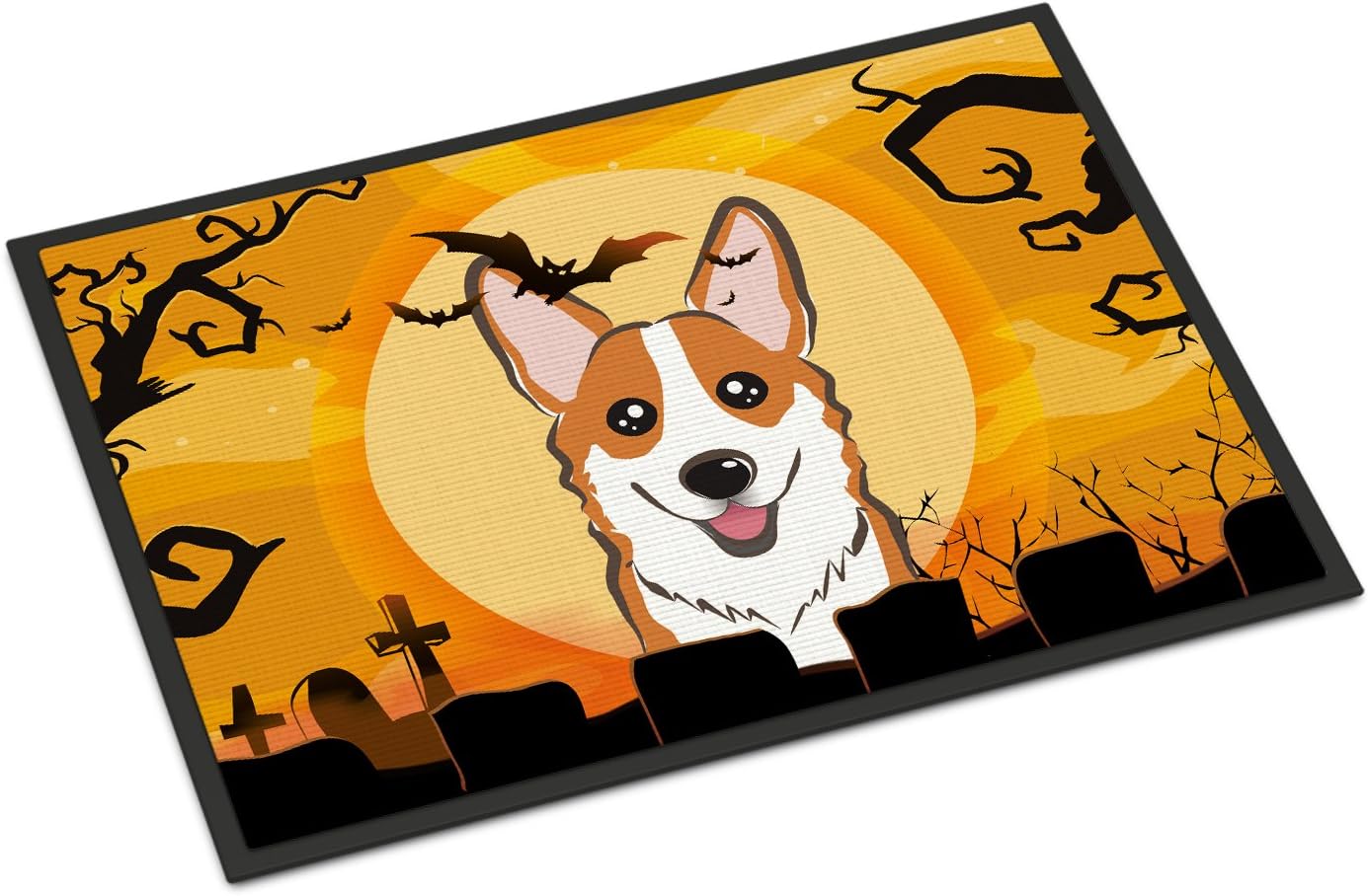 Caroline's Treasures BB1812MAT Halloween Red Corgi Doormat 18x27 Front Door Mat Indoor Outdoor Rugs for Entryway, Non Slip Washable Low Pile, 18H X 27W