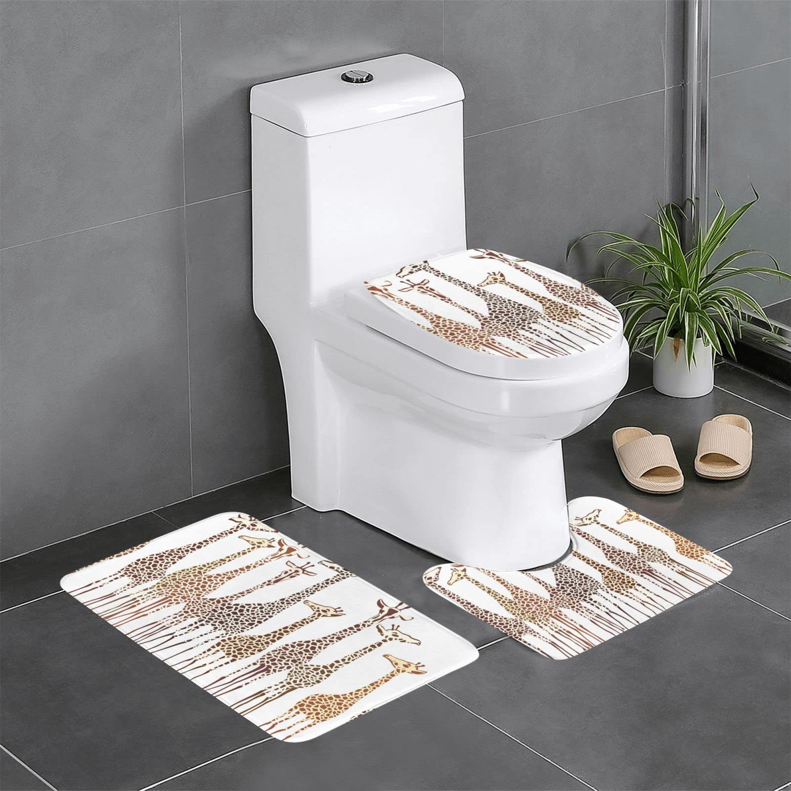 Tapis de salle de bain antidérapant lot de 3 motif girafe sauvage