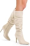 DREAM PAIRS Knee High Boots for Women, Sexy Pointed Toe Stiletto High Heel Slouchy Suede Tall Boots