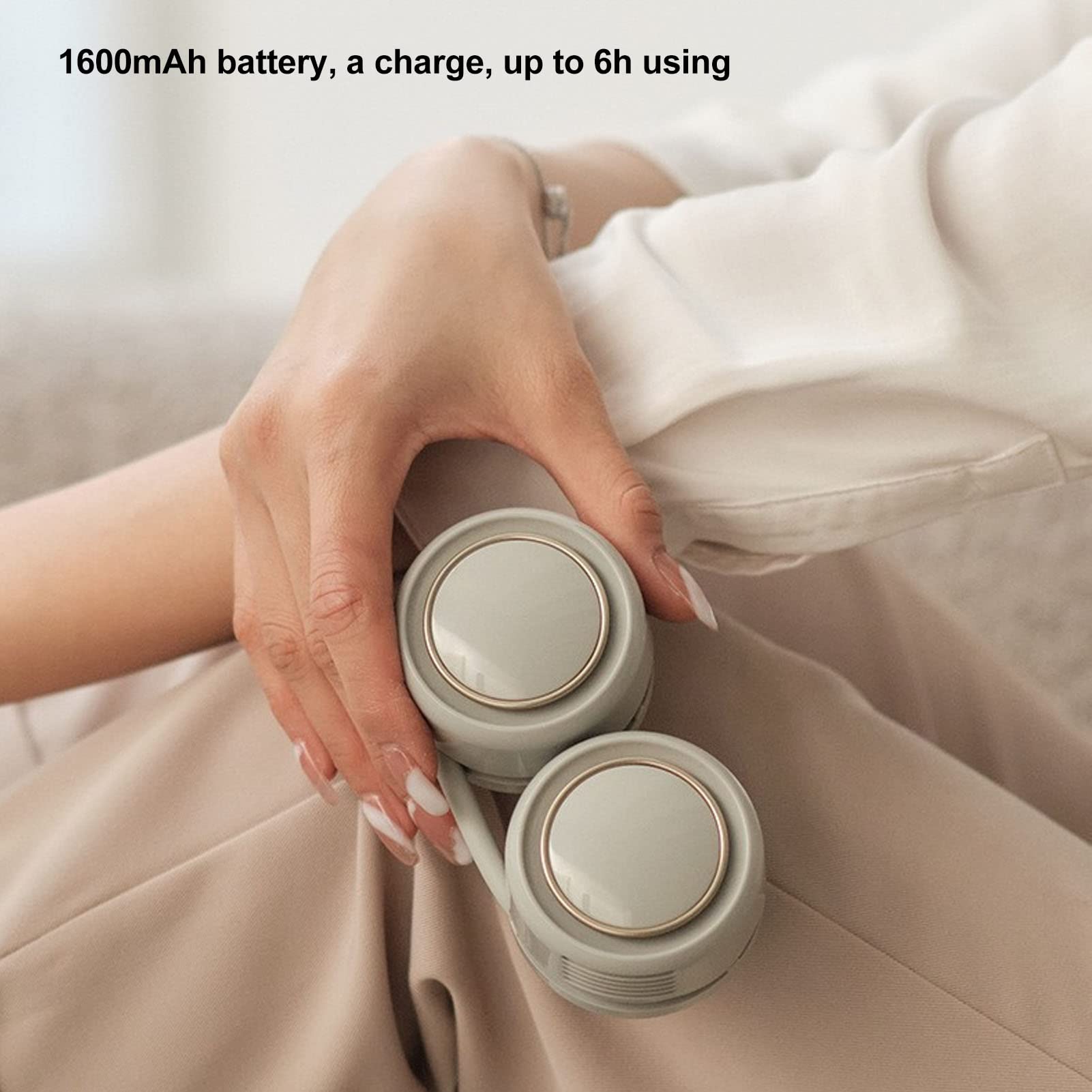 Wentylator wiszący na szyi, składany, 3-biegowy, cichy, 3-stopniowy, bezłopatkowy, składany wentylator wiszący do szkoły, 1600 mAh (lodowa zieleń)