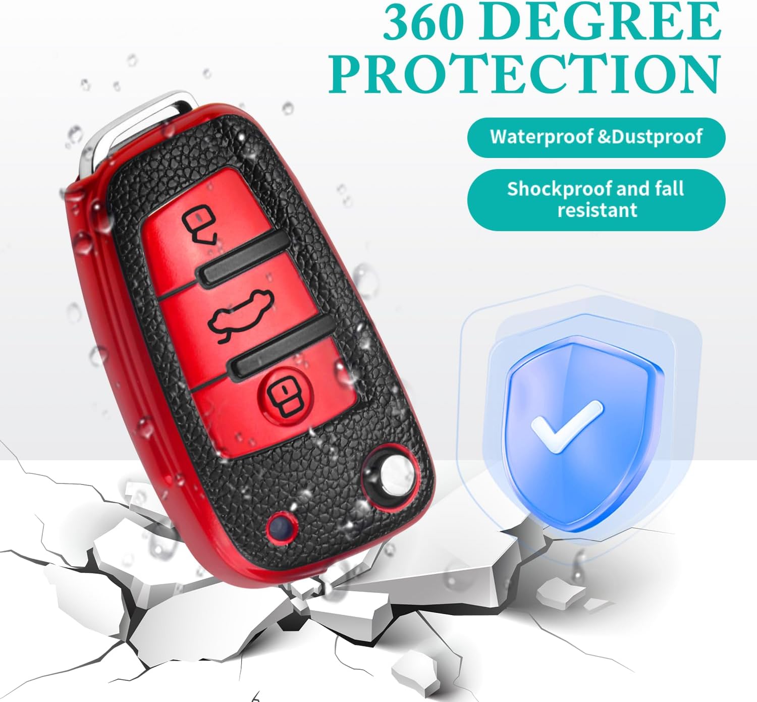 MILD EAST for Audi q3 Key Fob Cover 3 Button with Keychain(Red) image 5