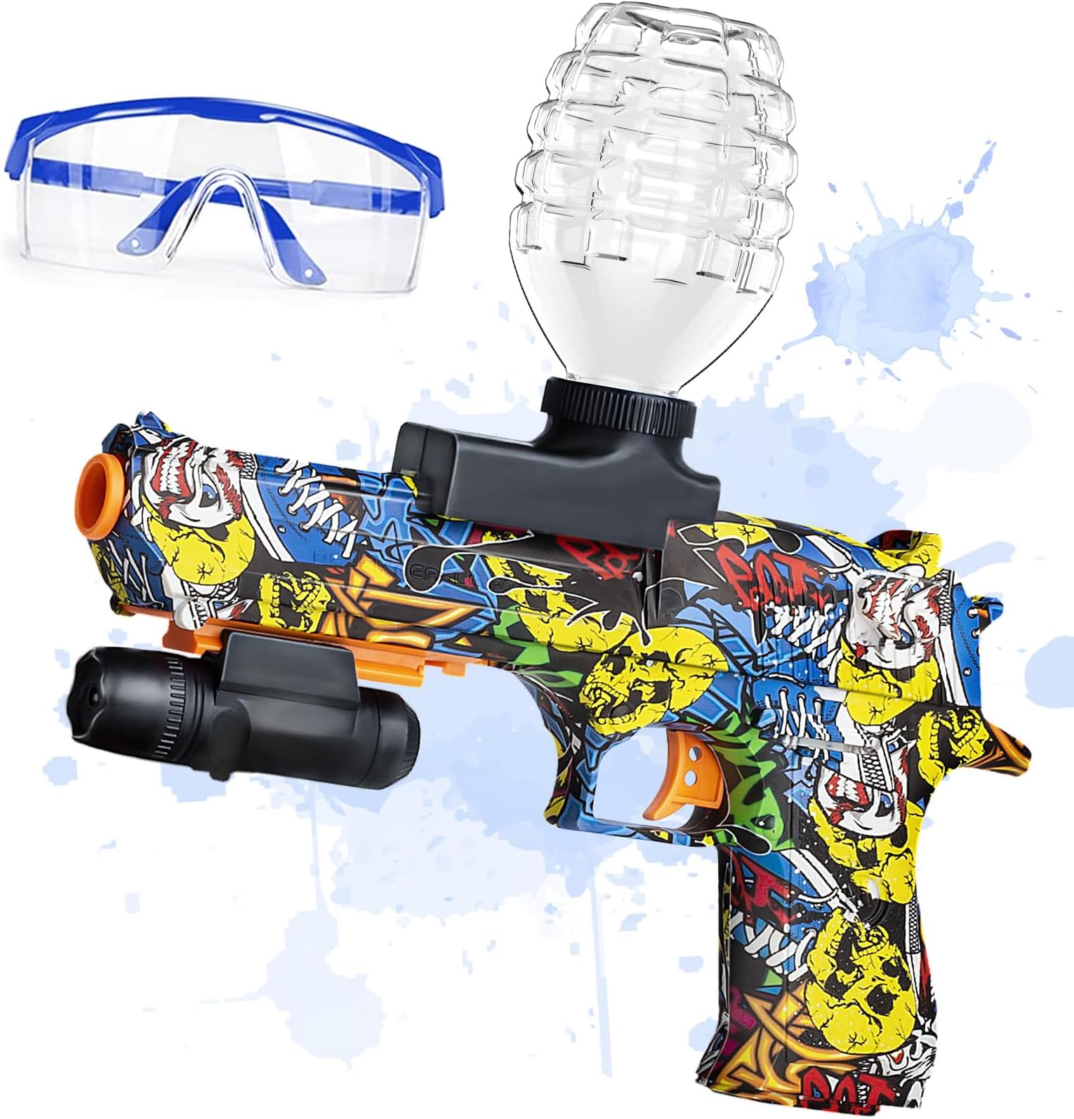 Anstoy Electric Gel Gun Blaster, Automatic Gel Ball Blaster with Goggles, Orby Toy with Sight for Outdoor Backyard Team Games, Rechargeable Splat Toy, for Ages 14+ - Angry