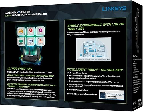 Miniatura 8 de Linksys Router WiFi 5 de malla, triple banda, cobertura de 3,000 pies cuadrados, más de 25 dispositivos, compatible con WiFi de invitados, control