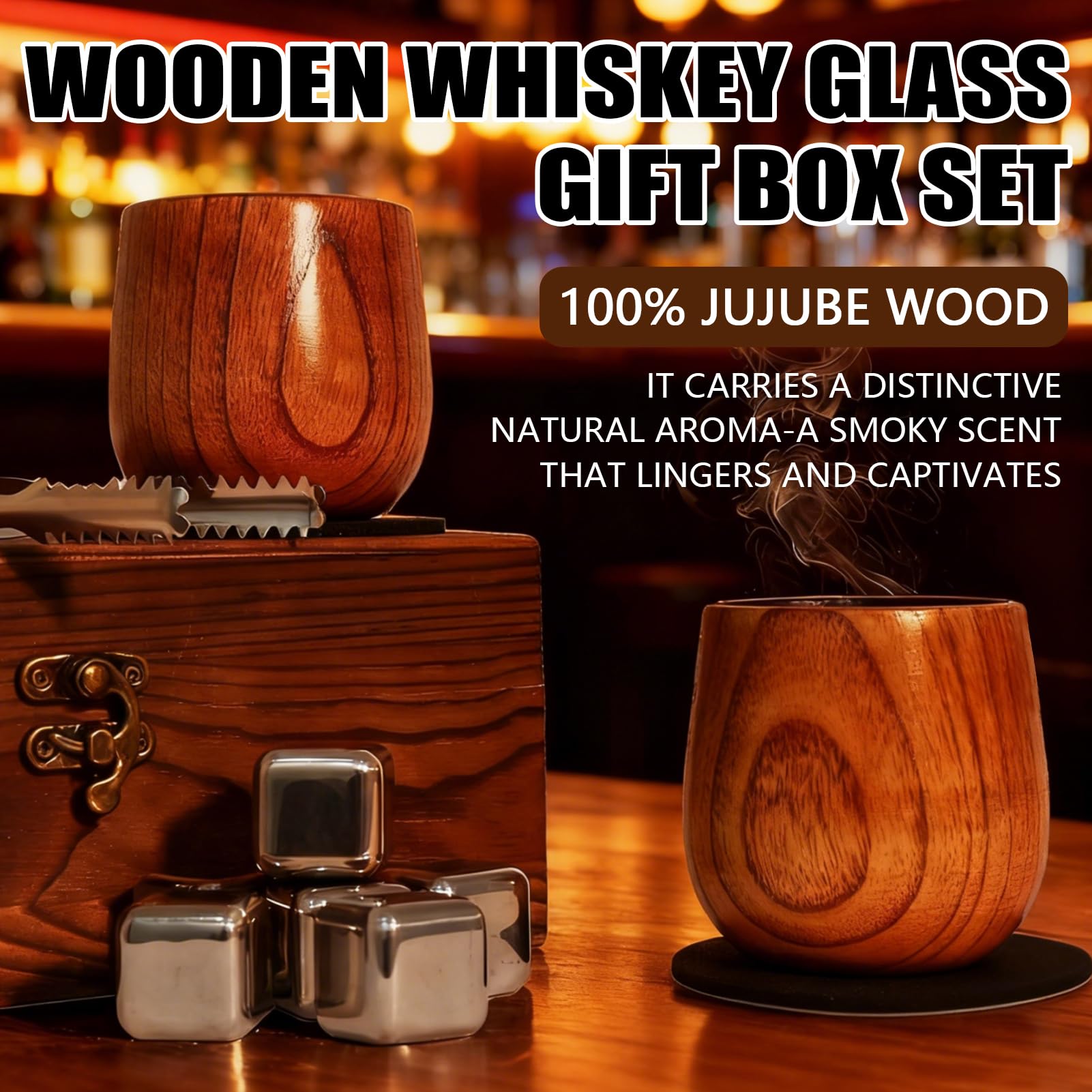 Kit Bicchieri Da Whisky in Legno Carbonizzato, Bicchiere Borbone Personalizzato, Bicchiere Da Whisky Premium Artigianale, Regali Perfetti Per Uomini, Marito, Fidanzato, Padre, Amici