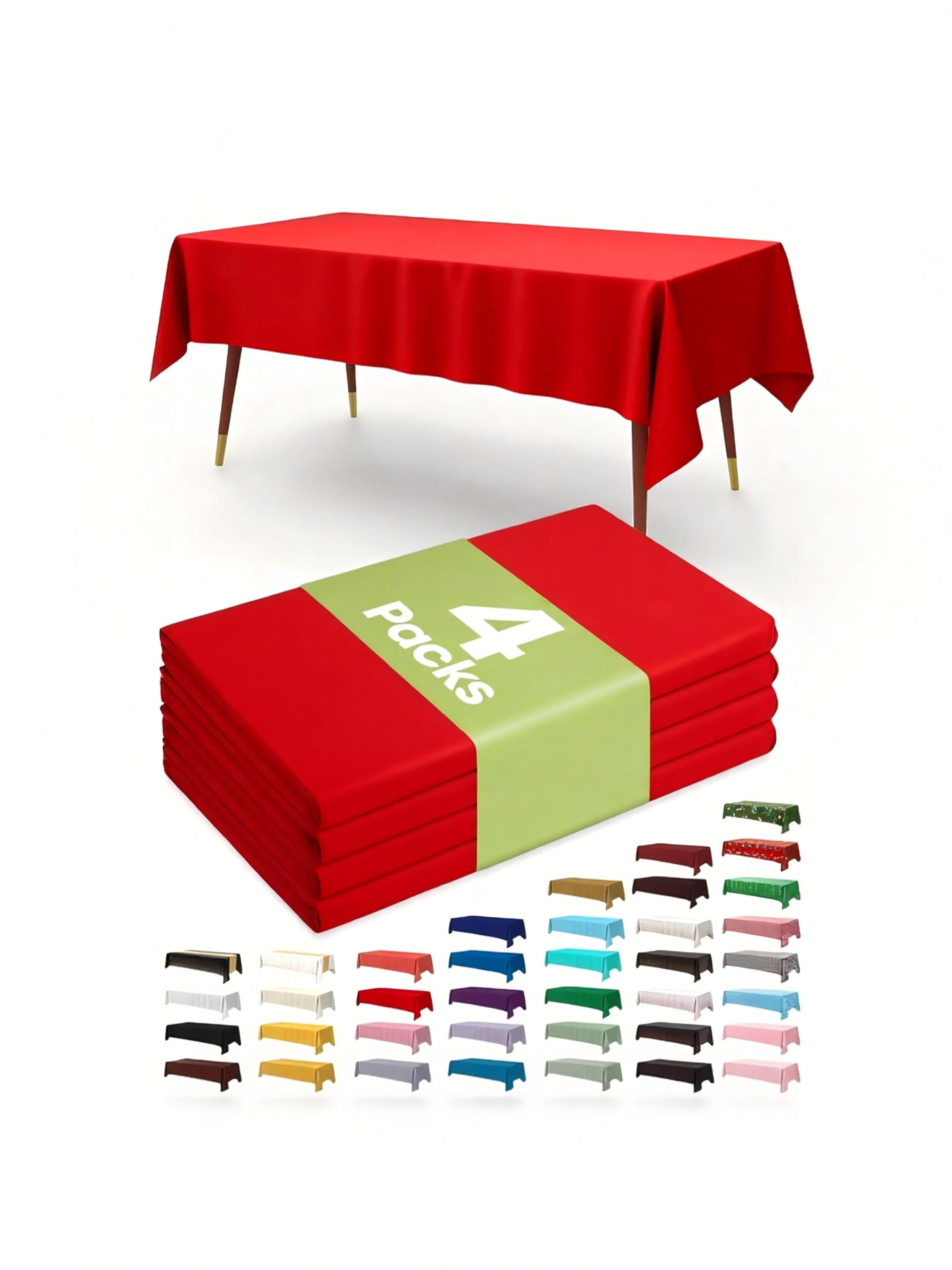 ALUNA Solid Rectangular Plastic Table Cover (137cm x 274cm) 4Count - Elegant & Durable Tablecloth for Parties, Events, and Home Use (Ruby Red)