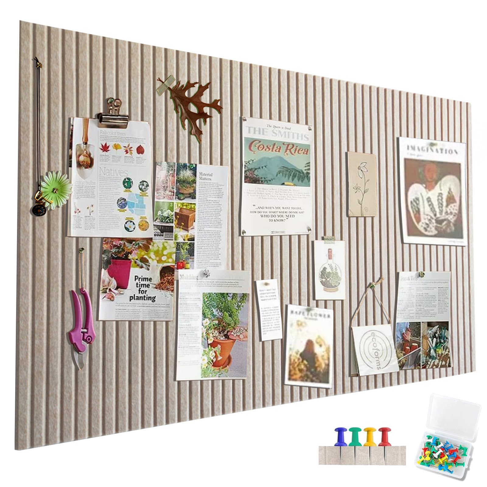 Large Felt Notice Board, Self-Adhesive, 120 x 90 cm, Felt Board, Dark Camel, Vertical Stripes, Decorative Notice Board, Foldable Photo Board, Memo Boards, Bulletin Board for Office, Kitchen