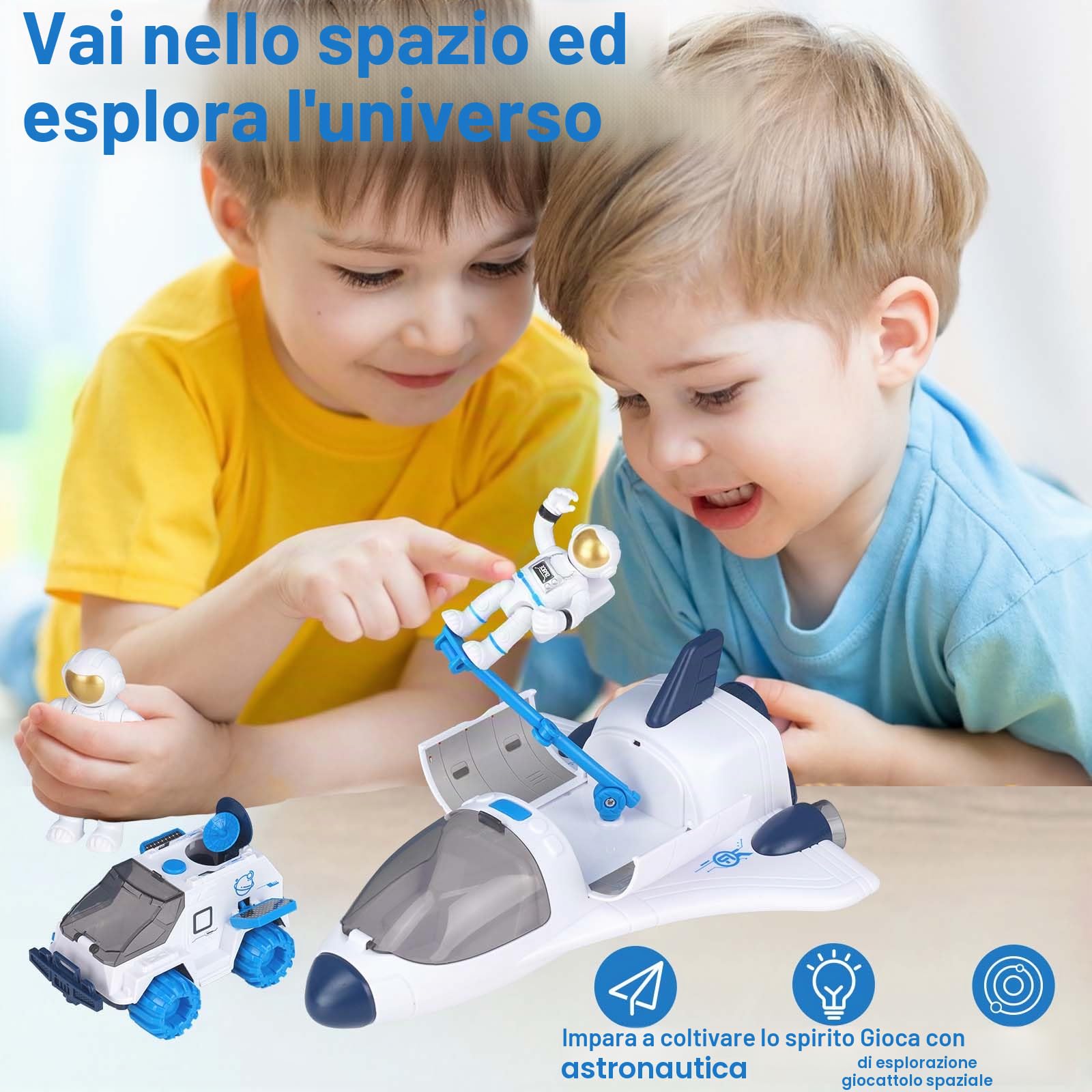 Space Shuttle - Razzo Giocattolo Spaziale per Bambini e Ragazzi, Giocattolo Educativo Scientifico con Astronauti Figure (Blu)