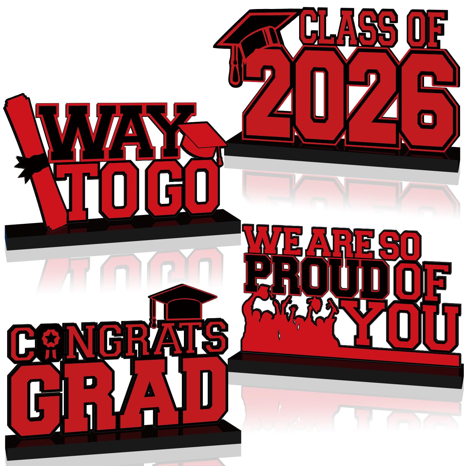 Photo 1 of 4Pcs 2026 Graduation Decorations Red and Black Wooden Centerpieces for Tables Class of 2026 Table Decorations Congrats GRAD for School Home Graduation Party Tiered Tray Decor Supplies