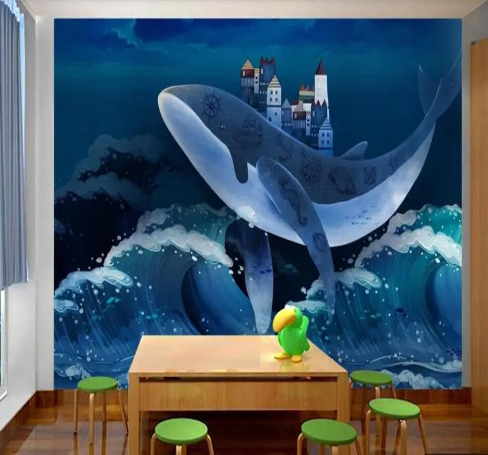 Tzxztt 150Cm×105Cm(B×H) Hand Drawn Fresh Cartoon Whale Ocean Modern 3D Wallpaper Premium Textured Silk Neutral Tones Material Ideal For Living Room Bedroom-150Cm×105Cm