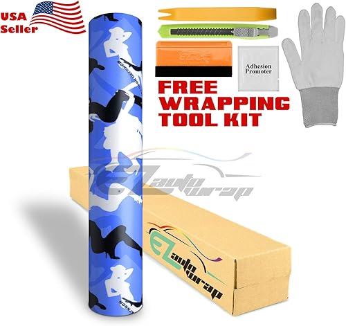 Vista 56 de EZAUTOWRAP - Kit de herramientas gratuito de camuflaje digital azul, diseño de camuflaje de vid para automóvil, motocicleta, liberación de aire, sin