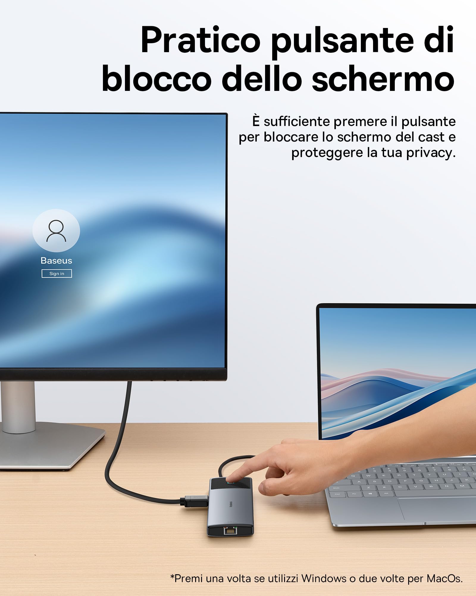 Baseus Docking Station Dual Monitor,10 Gbps 10 in 1 Docking Station con 2 HDMI Single 4K @120Hz, Dual 4K @ 60 Hz, 10 Gbps USB-A e USB-C, Gigabit Ethernet e PD 100 W per iPhone 15/Dell/HP/Lenovo e più