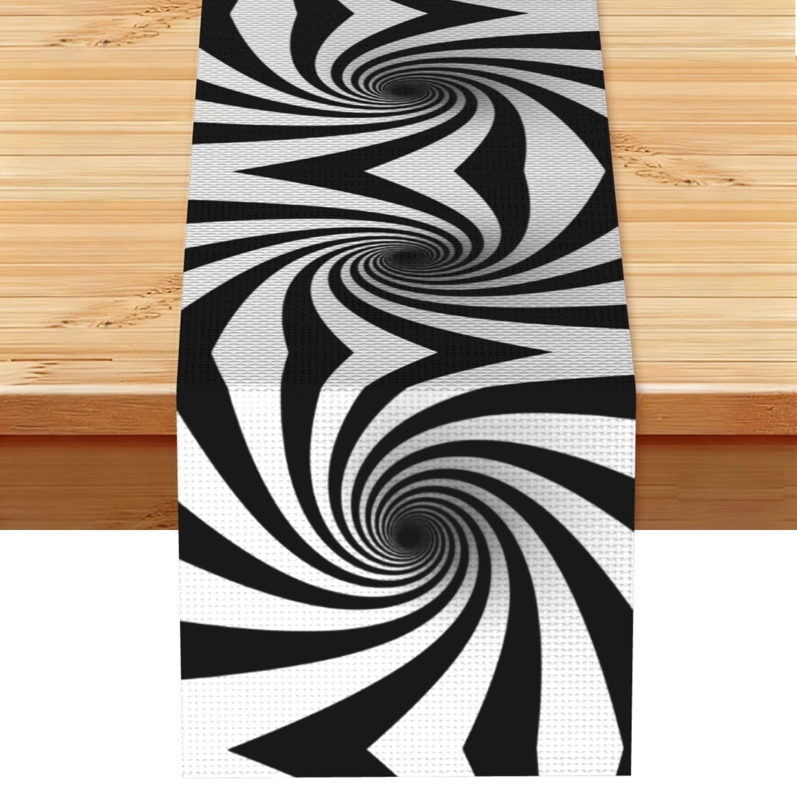 Infinite Spiral Vortex Linen Look Table Runner 13x72-Wrinkle Resistant Farmhouse Style for Dining Table Decor