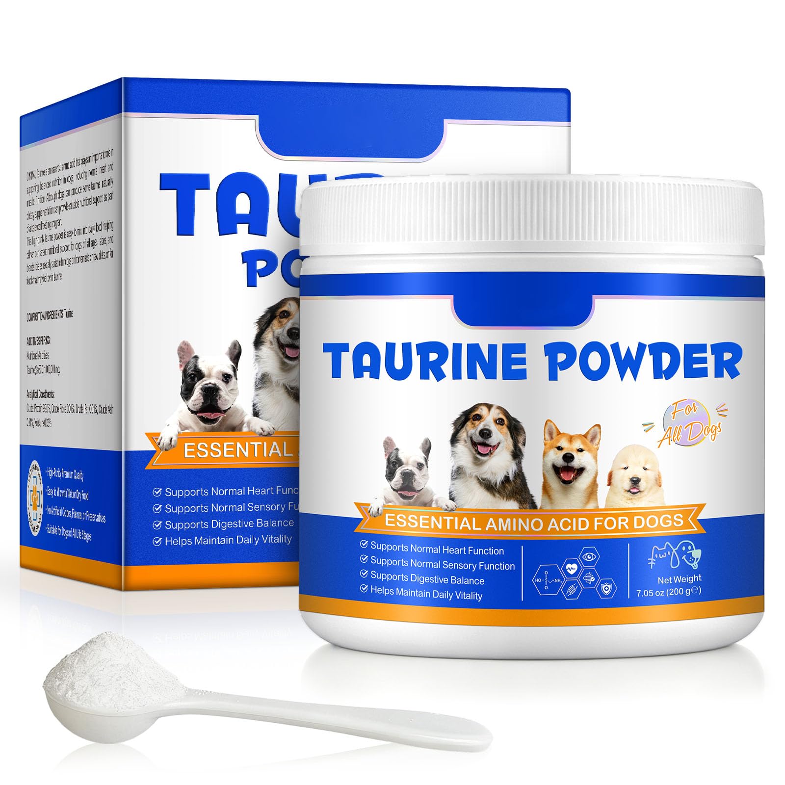 Taurine for Dogs – Daily Nutritional Supplement to Help Support Heart, Muscle & Overall Vitality – High-Purity & Easy-to-Mix, Additive-Free Formula for Puppies, Adult & Senior Dogs, 200g