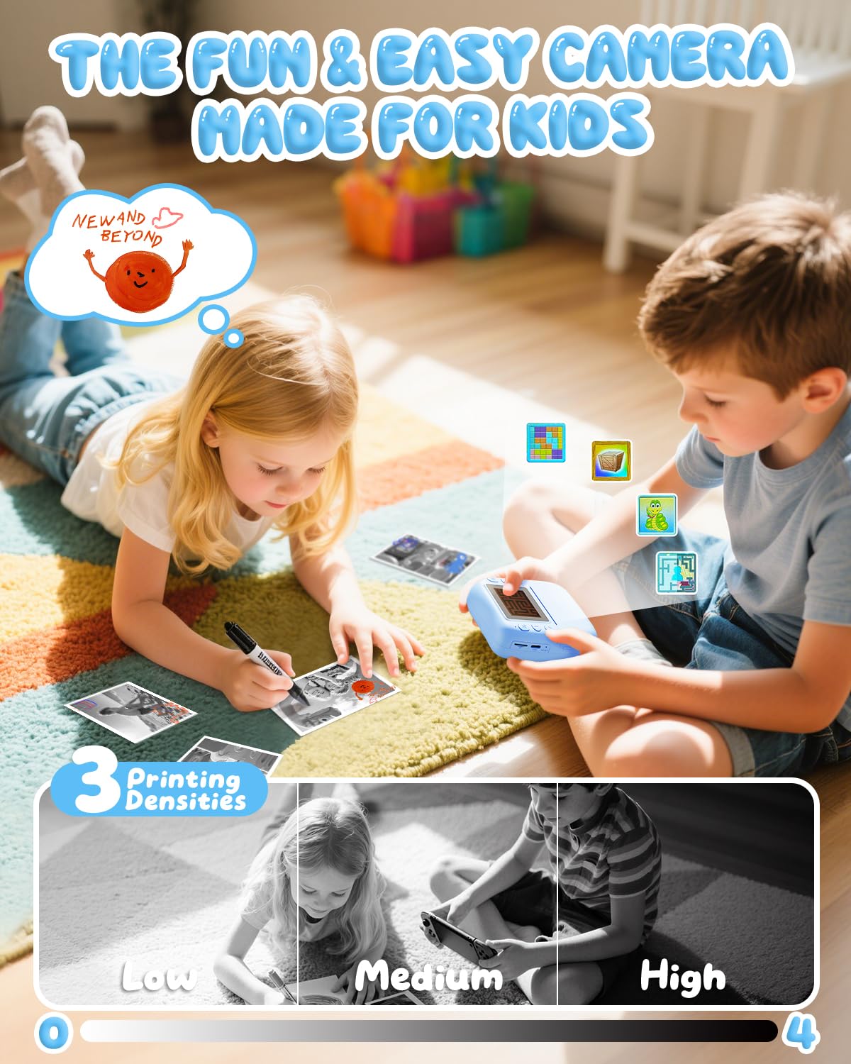 CAMCLID Macchina Fotografica Bambini Istantanea, 1080P HD Macchina Fotografica Istantanea 48MP con Scheda da 32 GB e 3 Rotoli di Carta da Stampa, Regalo per Ragazze Ragazzi da 3-12