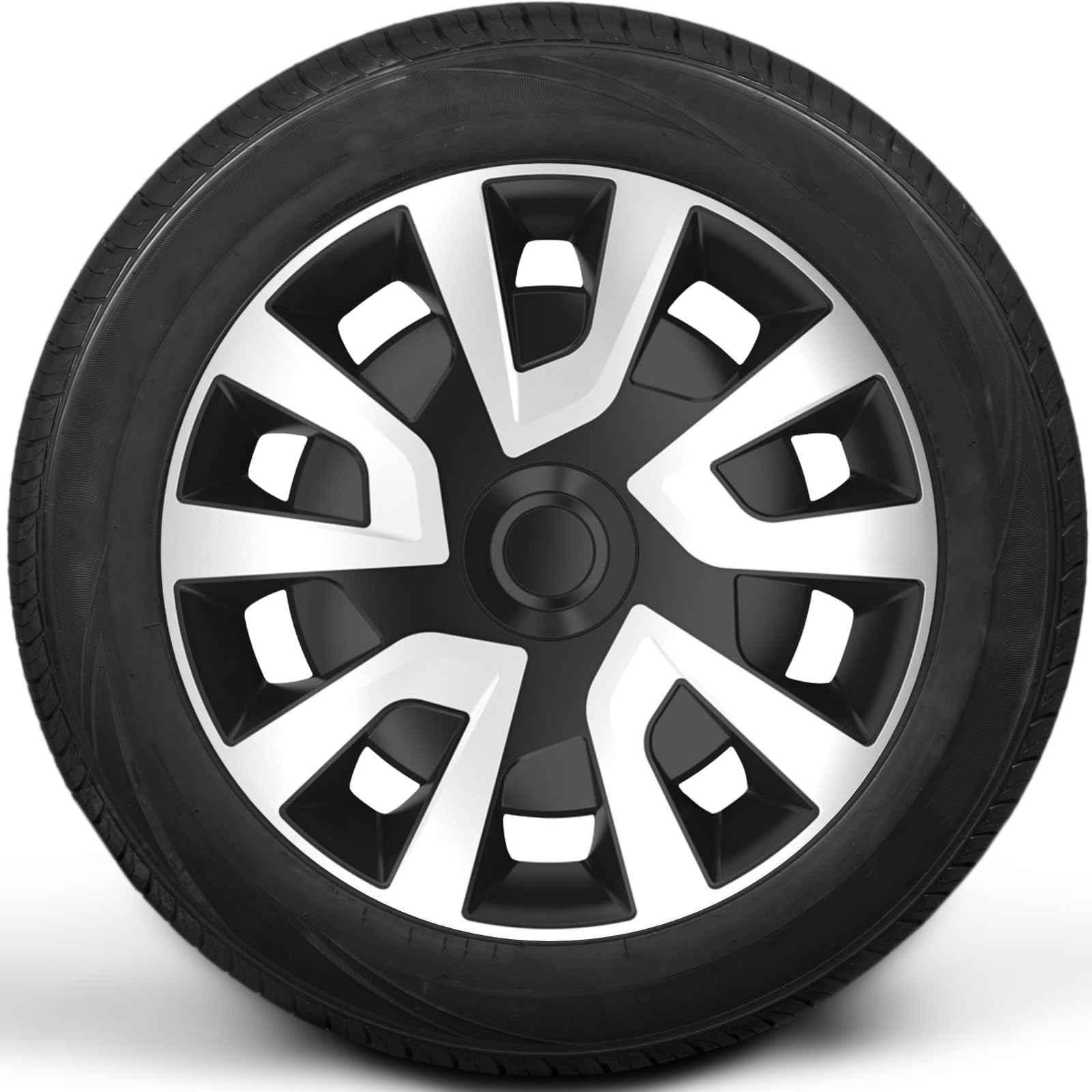 Premium Radkappen 15 Zoll gewölbt in Schwarz-Silber-Matt kompatibel mit Wohnmobil Transporter Lieferwagen 4er-Satz gewölbte Radzierblenden Radblenden Raddeckel Radabdeckungen Zierblenden Zierkappen