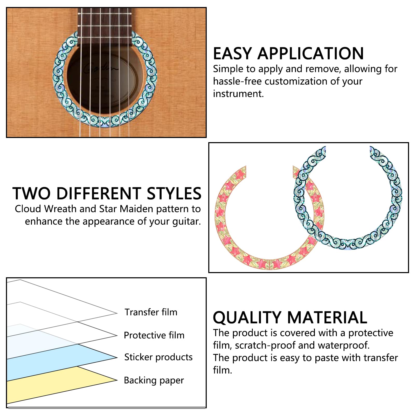 Musiin Guitar sound hole inlaid sticker decal decoration sound hole circle panel decoration personalized decal cloud wreath - Image 3