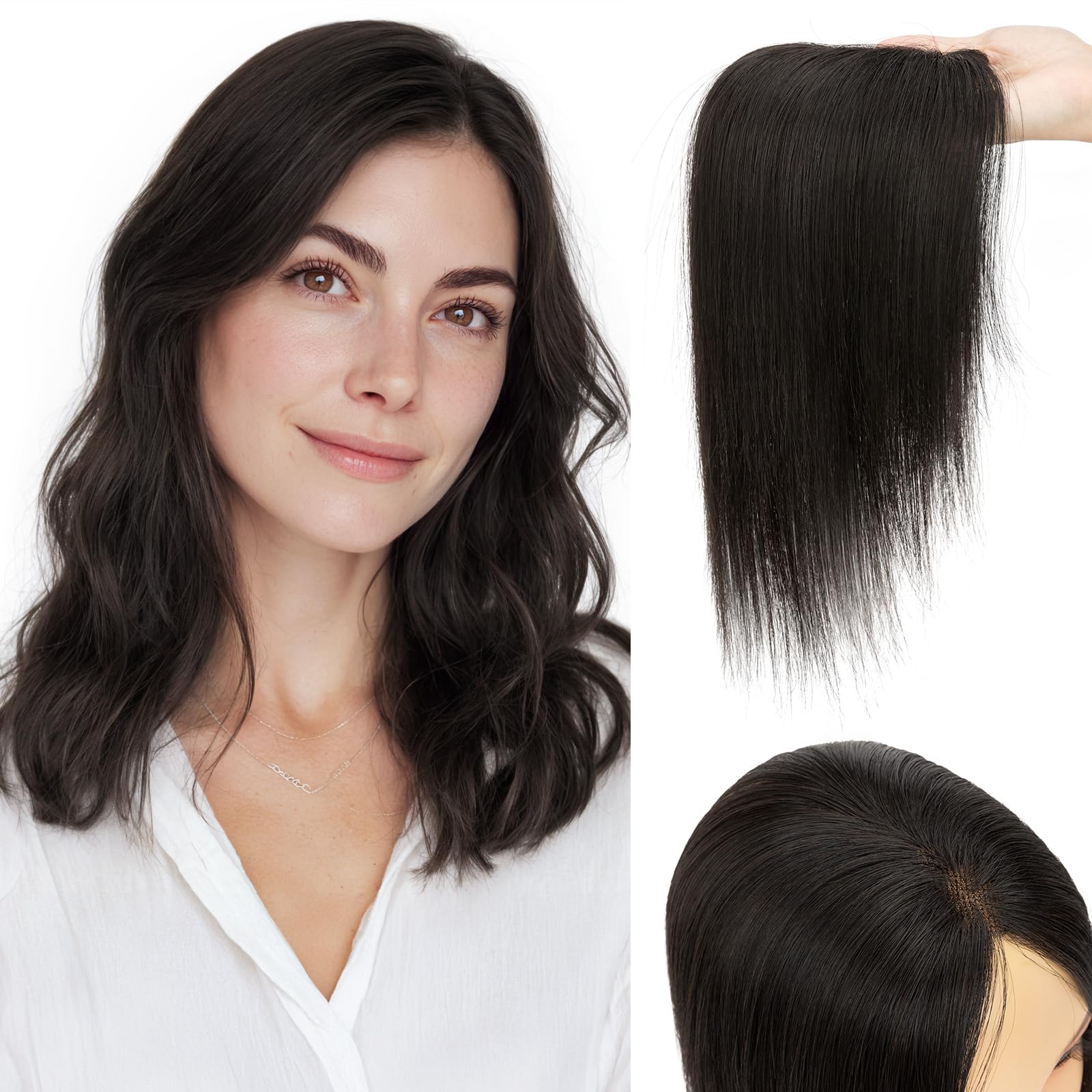 Photo 1 of TESS Hair Toppers for Women with Thinning Hair,10Inch 360° 3D Cover Human Hair Topper no Bangs Middle Part Clip in HairPieces for Women Daily Wear Clip in Side Bangs Natural Black