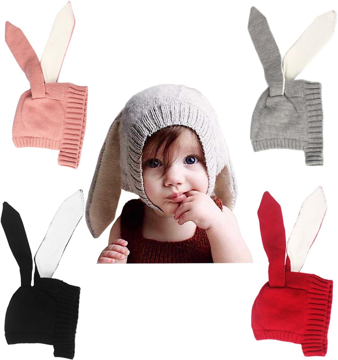 xsby Baby Kids Boy Girl Knitted Crochet Rabbit Ear Beanie Winter Warm Hat Cap xsby Baby Kids Boy Girl Knitted Crochet Rabbit Ear Beanie Winter Warm Hat Cap
