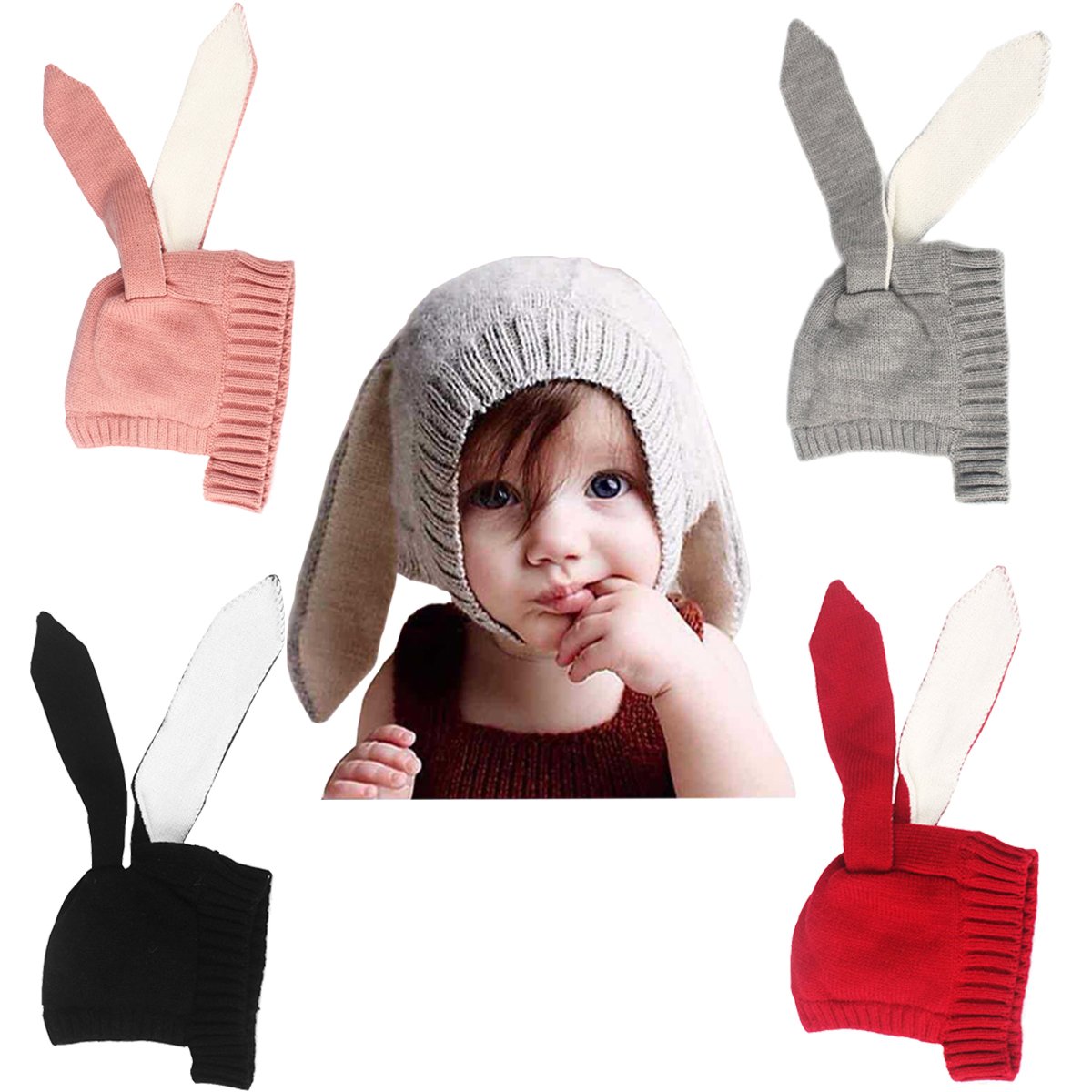 Toddler Girl Hats for Winter, Baby Winter Knitted Hat Cute Long Rabbit Ear Hat Beanie Cap Black(Plus cashmere)