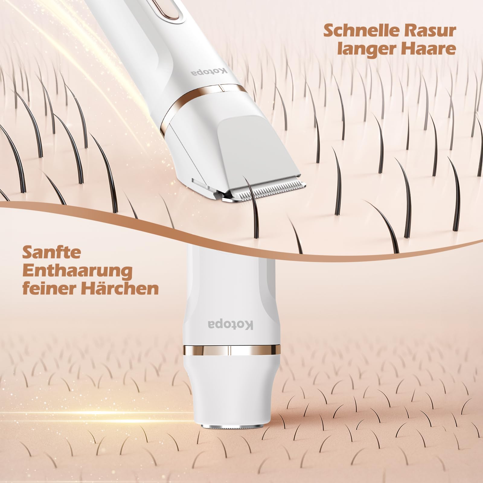 Kotopa Intimrasierer für Frauen, Elektrischer Rasierer Damen mit 3 Aufsätzen, kabelloser und wiederaufladbarer Trimmer Damen für Intimbereich, Gesicht und Beine, Hautschonend & sanft (Weiß)