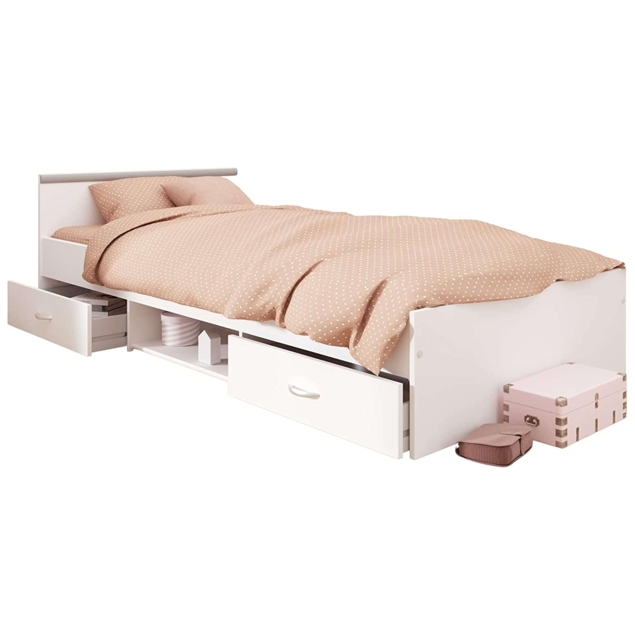 Miroytengo Cama Juvenil Village 2 Cajones 1 Hueco Blanco y Gris Dormitorio habitación Infantil 90x200 cm