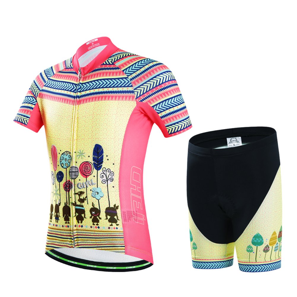 Kinder Radtrikot Set Jungen Mädchen Fahrrad Trikot Kurzarm + Radhose mit Sitzpolster