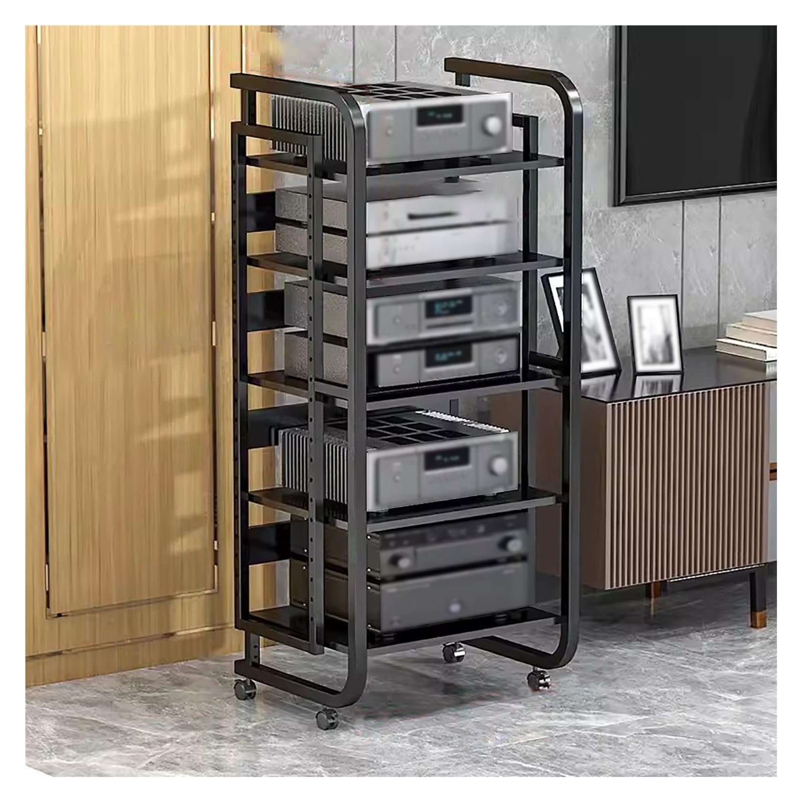 Mueble Rack de 43 Pulgadas de Altura, Soporte Multimedia Ajustable de 5 Niveles para Consolas de Videojuegos, Tocadiscos, receptores estéreo y Reproductores de CD. Estante versátil para Equi