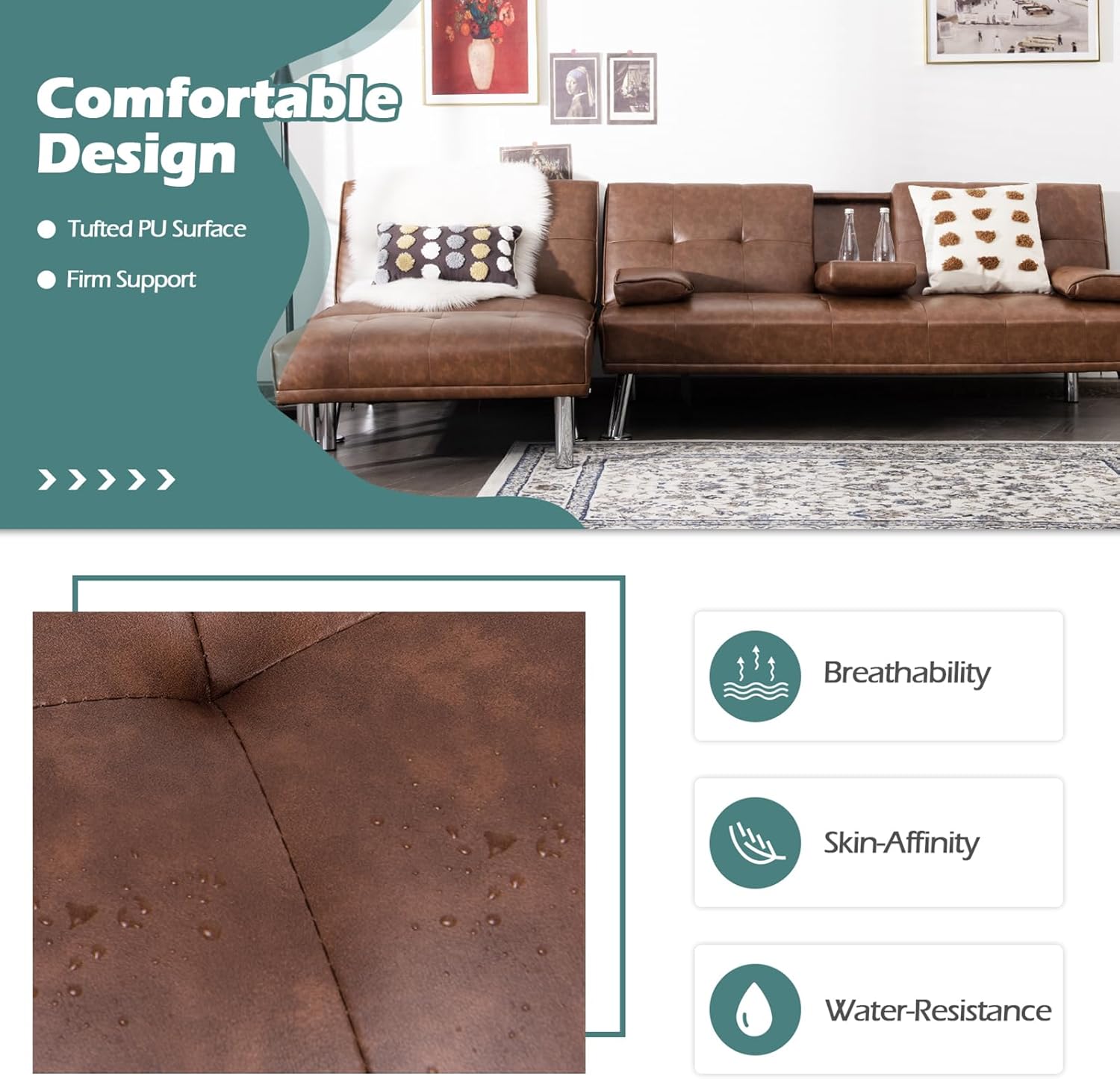 OUDINI 3-Piece Sectional Sofa, Modern PU Leather L-Shaped Sofa Couch Set,Living Room Sectional Couch, Suitable for Living Room, Apartment