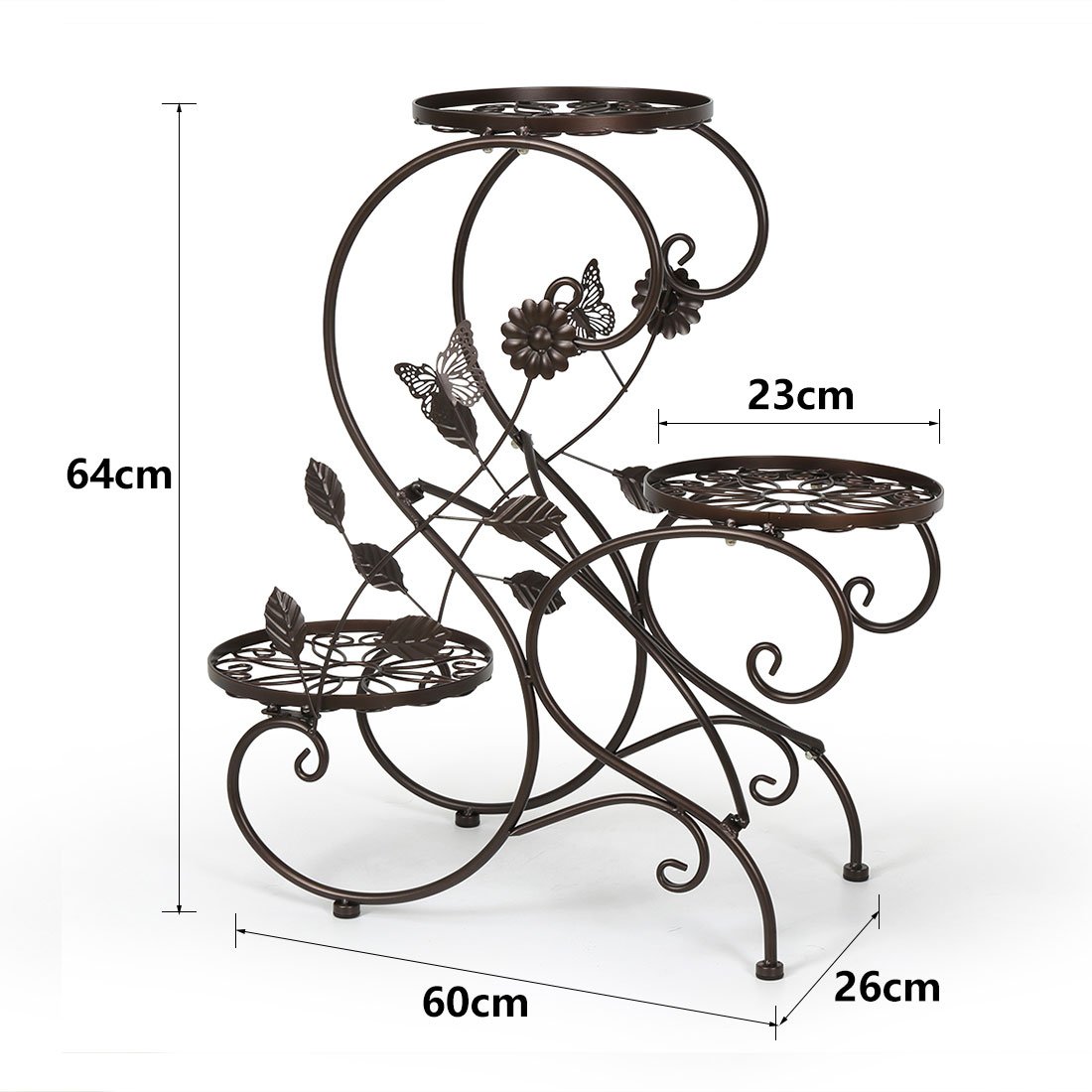 HLC Supporto per piante in metallo Supporto per vaso da fiori con 3 pneumatici interni ed esterni a forma di S 60* 26* 64CM (bronzo)