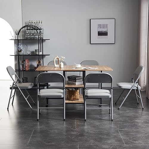 Miniatura 34 de 4 elegantes sillas plegables de metal con asientos acolchados, sillas duraderas de hierro potable y PVC para convenciones y exposiciones, fáciles de