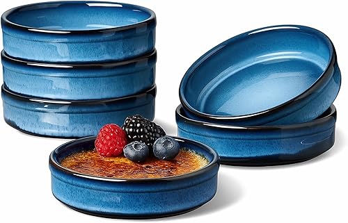 Miniatura 8 de ONEMORE Ramekins - Juego de 6 moldes redondos para quiche de 4 onzas, aptos para horno, de cerámica poco profunda, aptos para horno, tartas