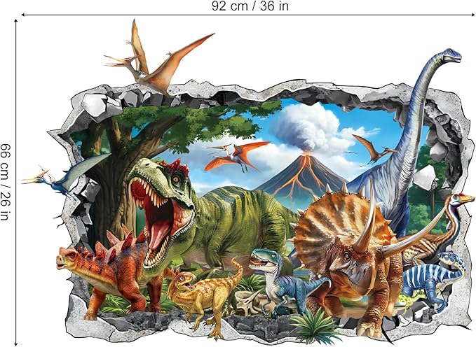 Vinilos Decorativos 3D Dinosaurio Pared Grande Volcán Dinosaurios Animales Niños miniatura 2