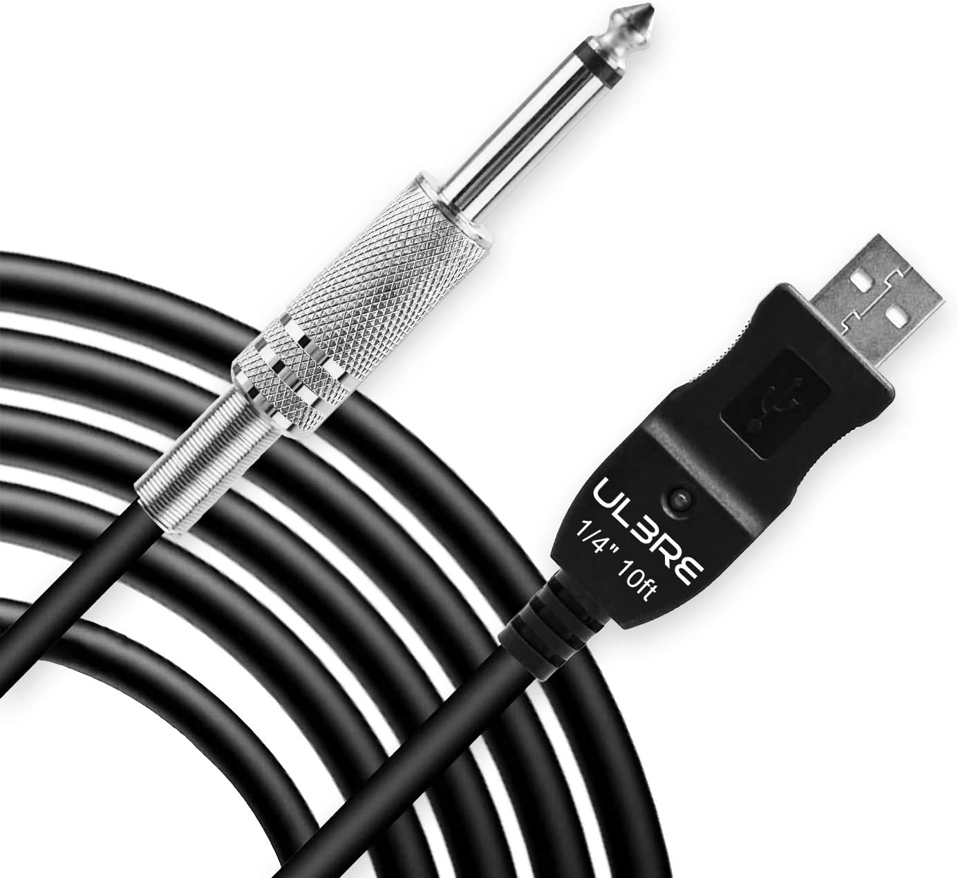 USB Guitar Cable Guitar Cord 10FT USB Male to 1/4 Inch TS Mono Jack Connector Cord Compatible Windows and MacOS Guitar Base to PC USB Connection Cable Adapter for Recording Instrument Singing