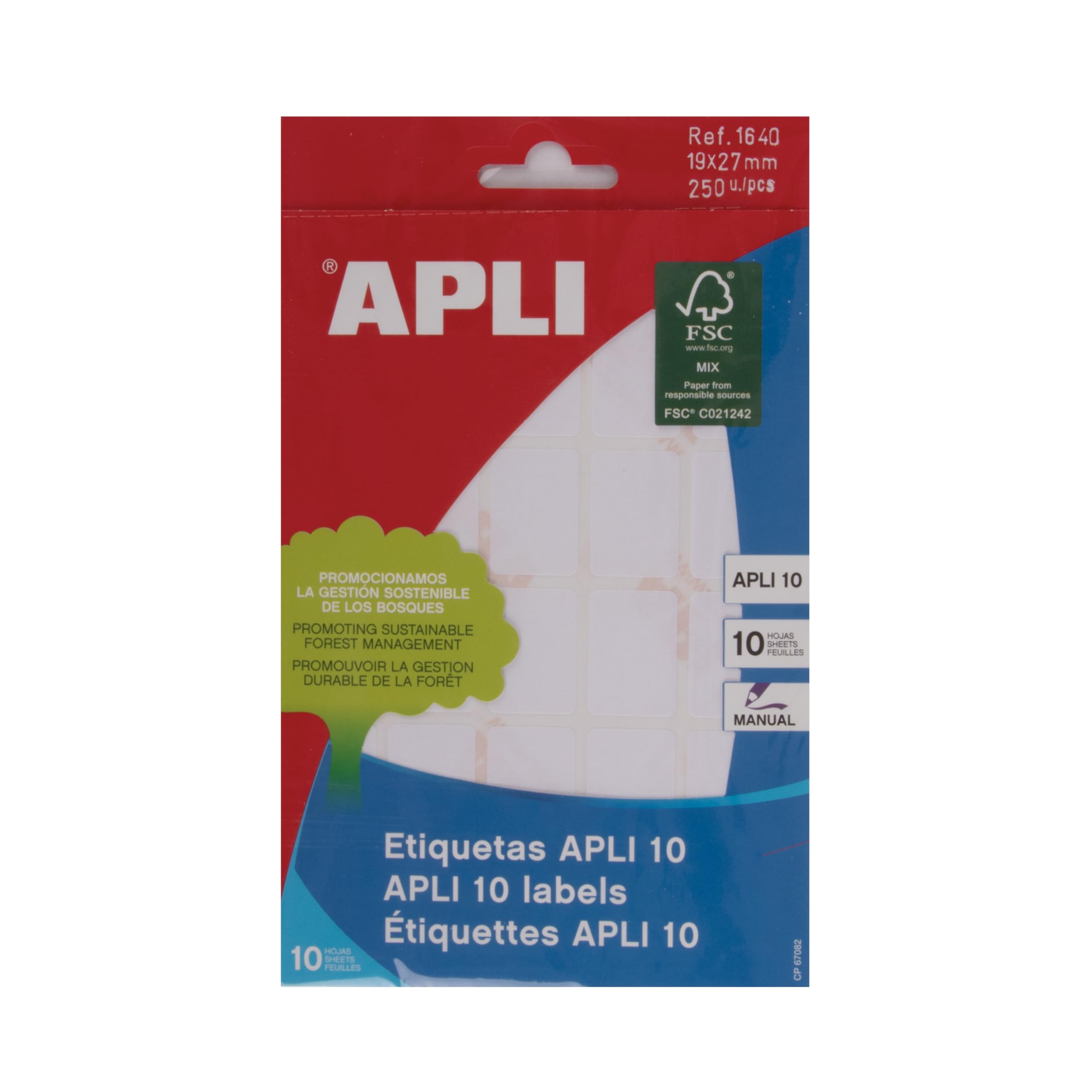 Apli 1640 Box of 10 Sheets with Labels, 19 x 27mm, White