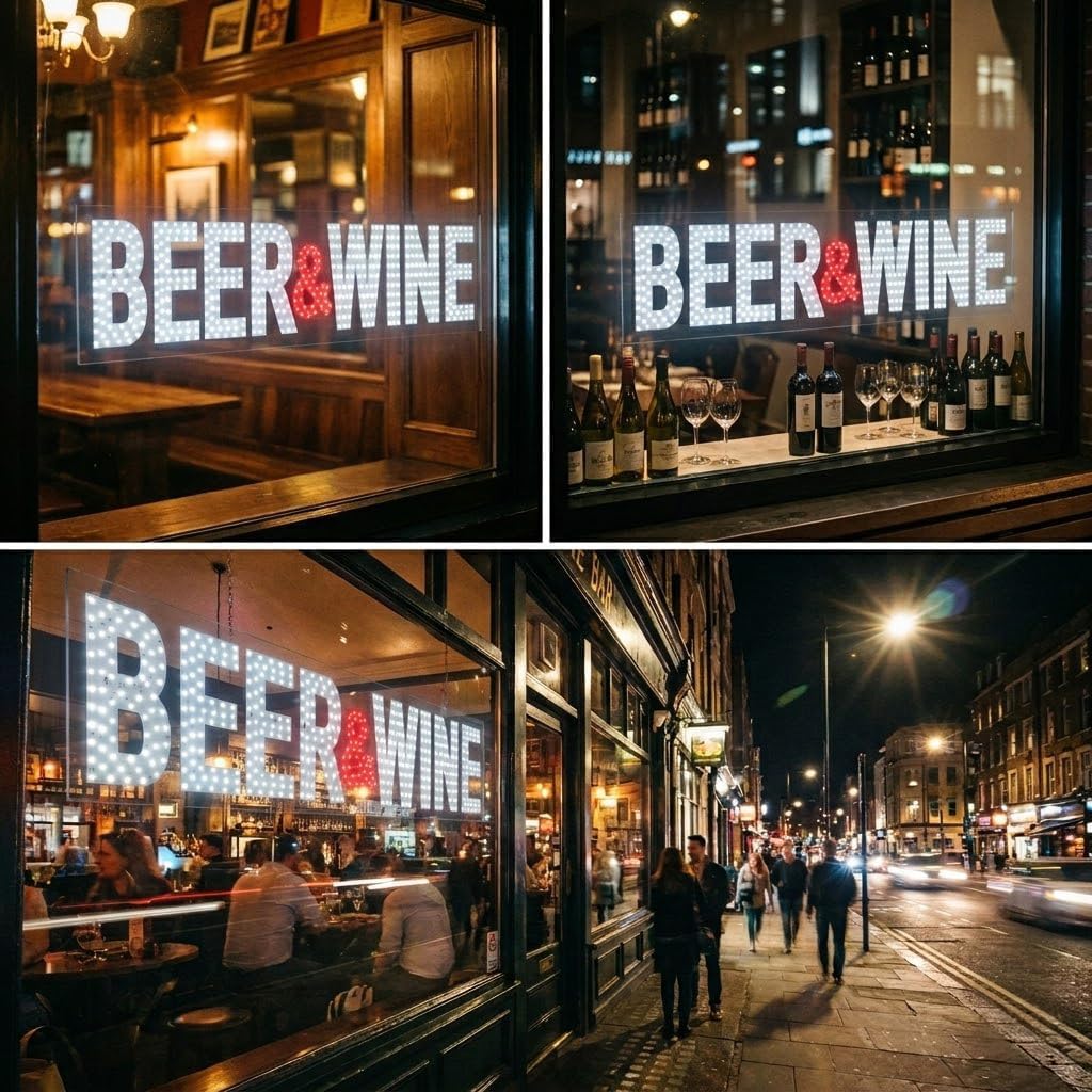 EPL BEER&WINE White/Red, LED 3G Sparkling Sign, Eye-catching Sign, Super Bright, 7"x32", Remote Control & Bar Pub Liquor Business decor, Storefront display, Restaurant signage