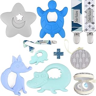 Dodo Babies Baby Shower Gifts - Teething Toy & Pacifier Clip Set - 6-Pie...