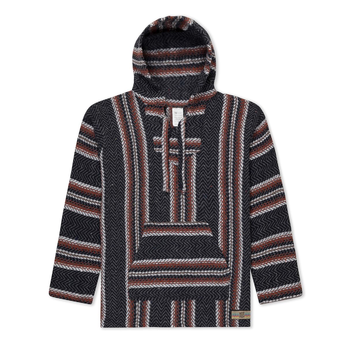 WP West Path Authentic Baja Hoodie - Drug Rug Hoodie - Thick Mexican Baja Hoodie - Baja Poncho - Black