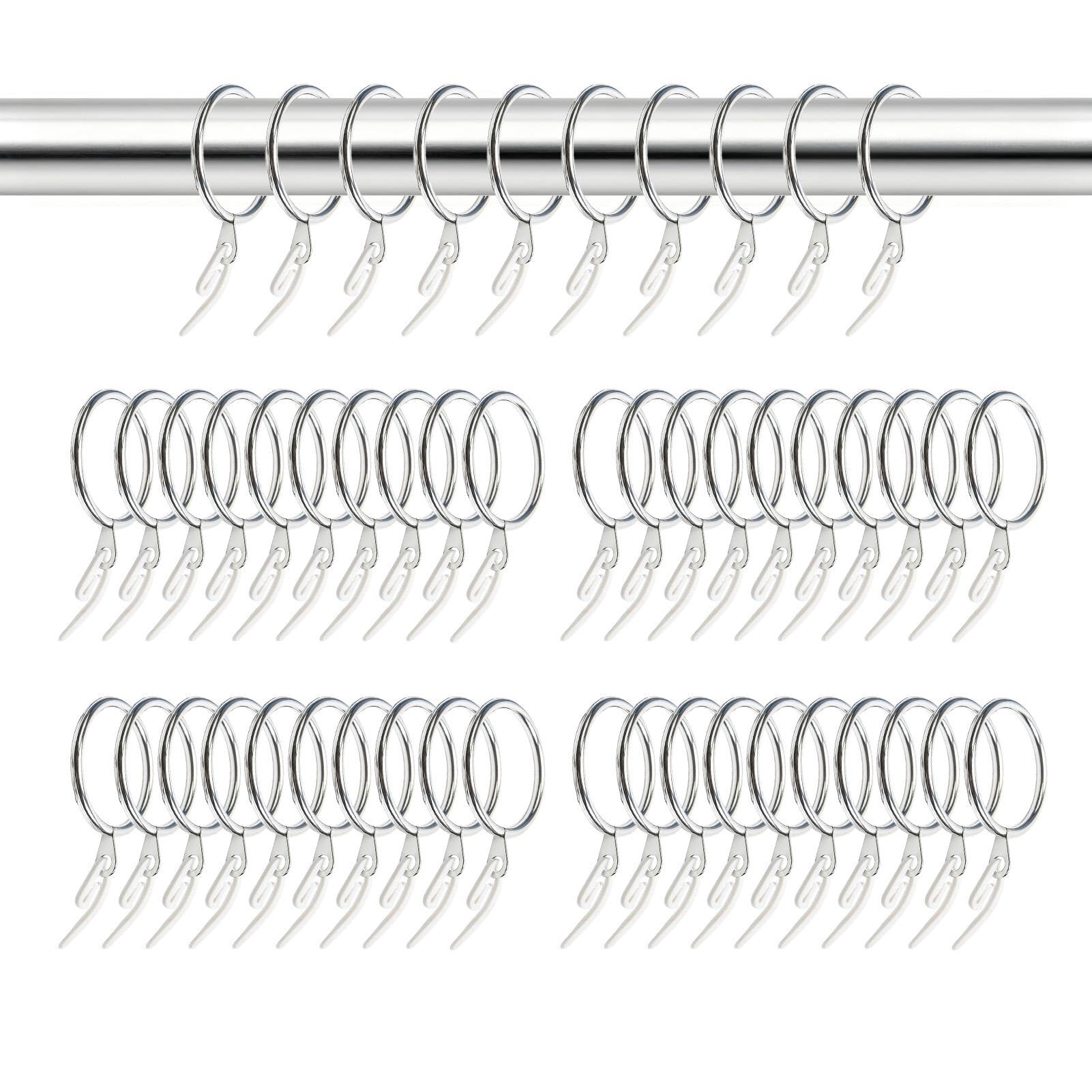 50 Psc Metal Curtain Rings And Hooks, 30mm Internal Diameter Silver Curtain Rings, Curtains Pole Rings, Silver Hanging Rings for Poles,Shower Curtains Rods and Drapery