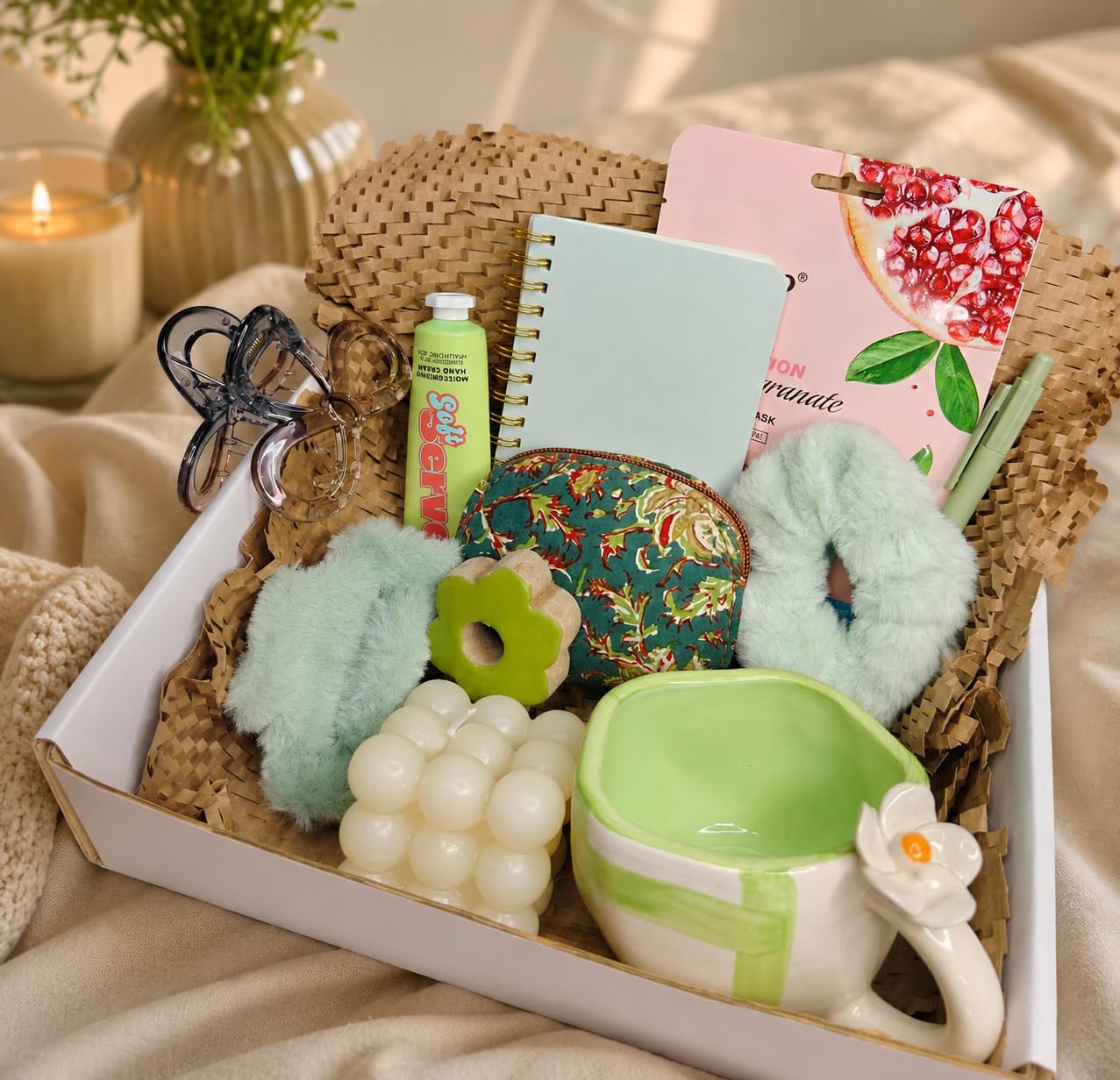 Gift Hamper for Women & Girls | Self Care Gift Box with Mug, Notebook, Lip Balm,Hand Cream| Face Mask & Accessories | Birthday, Valentine, Mother’s Day Gift Set