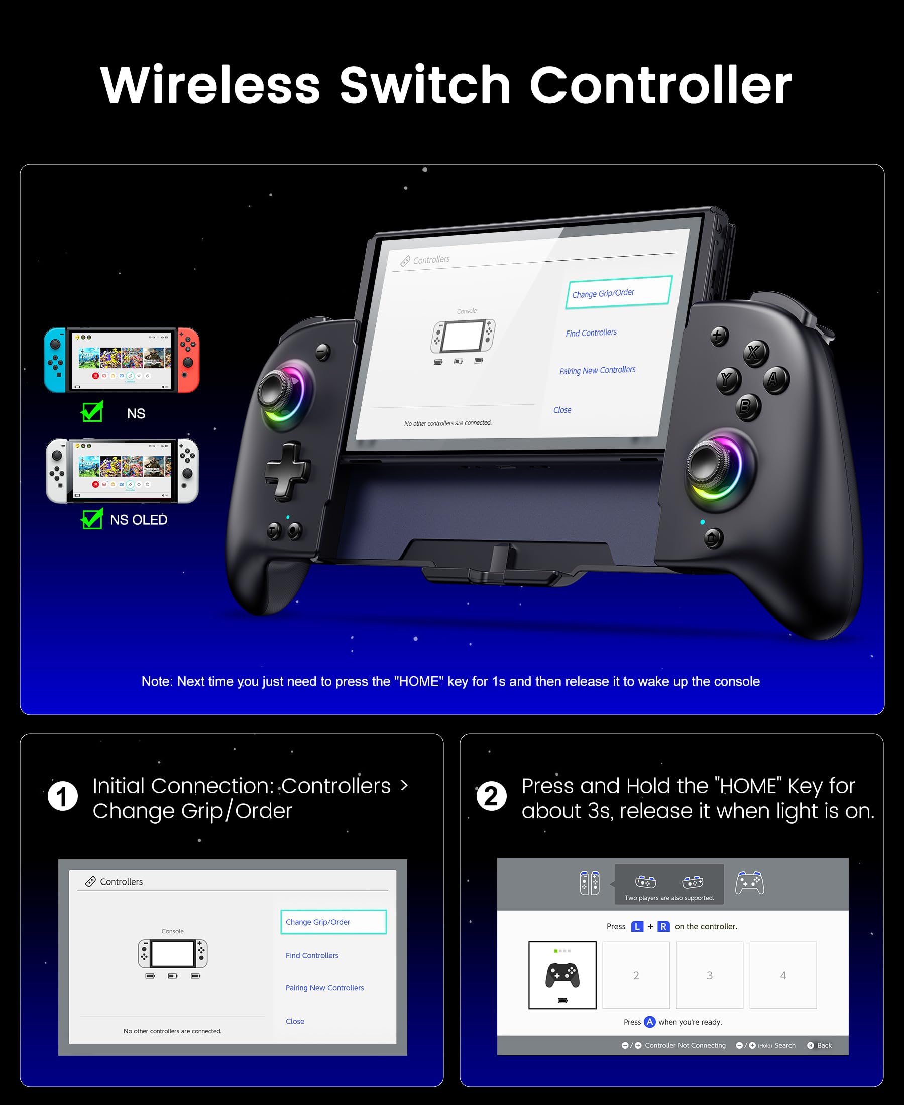 Spican Switch Controllers for Nintendo Switch/OLED Controller, Full-Size Switch Joy-pad for Better Handheld Mode, Switch Accessories Wireless Pro Controller with RGB Light/Battery/Turbo/Macro/4 Game Slot - Nintendo Switch - Very Good - Used Controller - Image 7