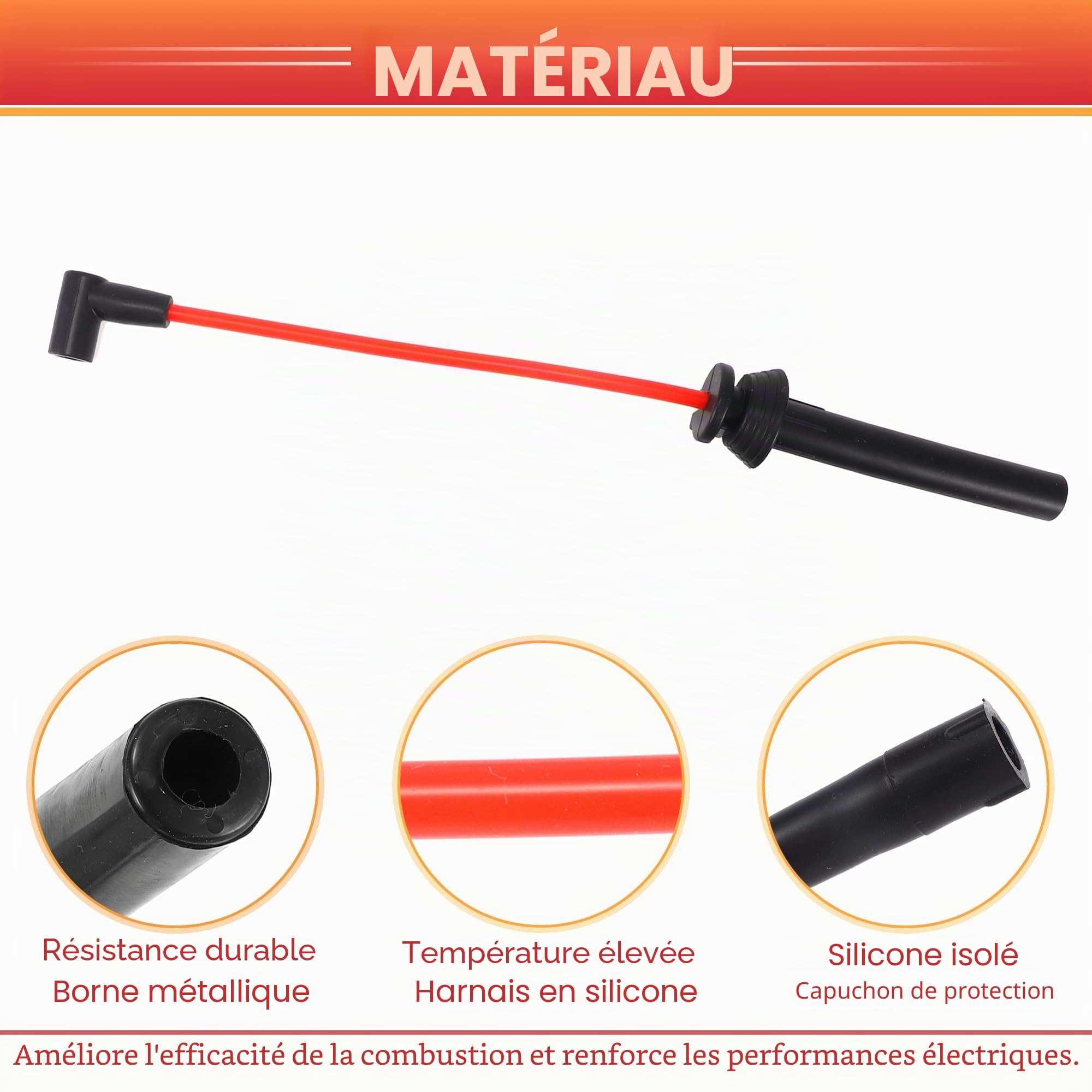 QUARKZMAN Câbles D'Allumage Pour Mini Cooper 1.6L L4 2002-2007 Lot De 4 | Couleur Rouge, Matériau Silicone Nickel, Résout Ratés Moteur, Pour Mini Cooper 1.6L L4 Supercharged 02-08