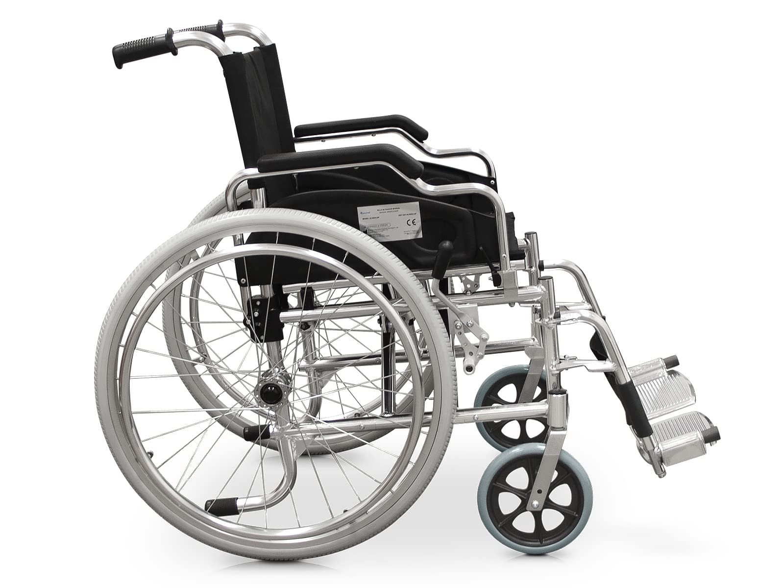 QUIRUMED Silla de ruedas de aluminio, Plegable, Autopropulsable, Frenos de mano, Reposabrazos abatibles, Reposapiés abatibles, Ancho asiento 46 cm, Para mayores, Para minusválidos
