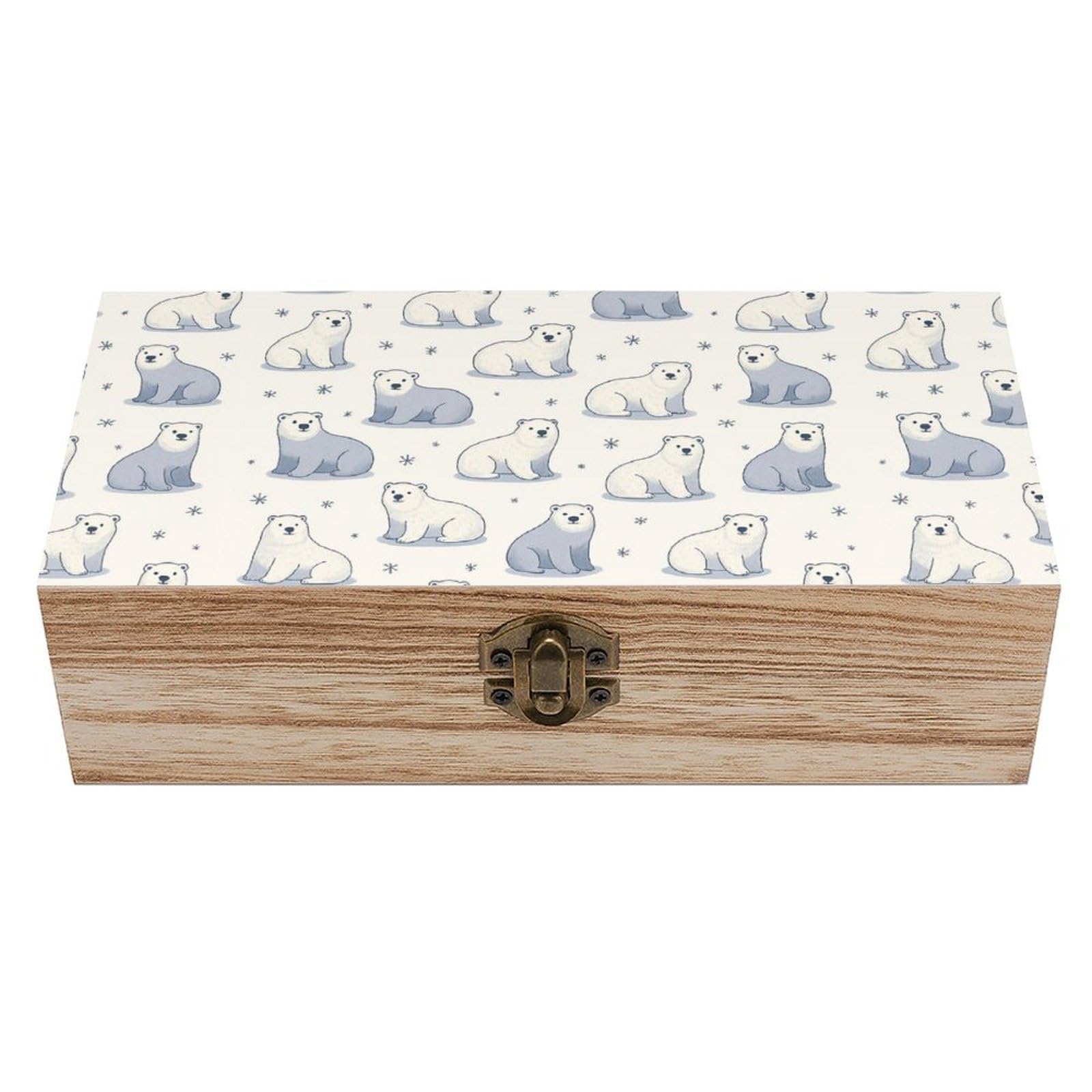SMAZDFXX Polar Bear & Snowflake Wooden Storage Box Multipurpose Decorative Box for Jewelry Photo Home Decor