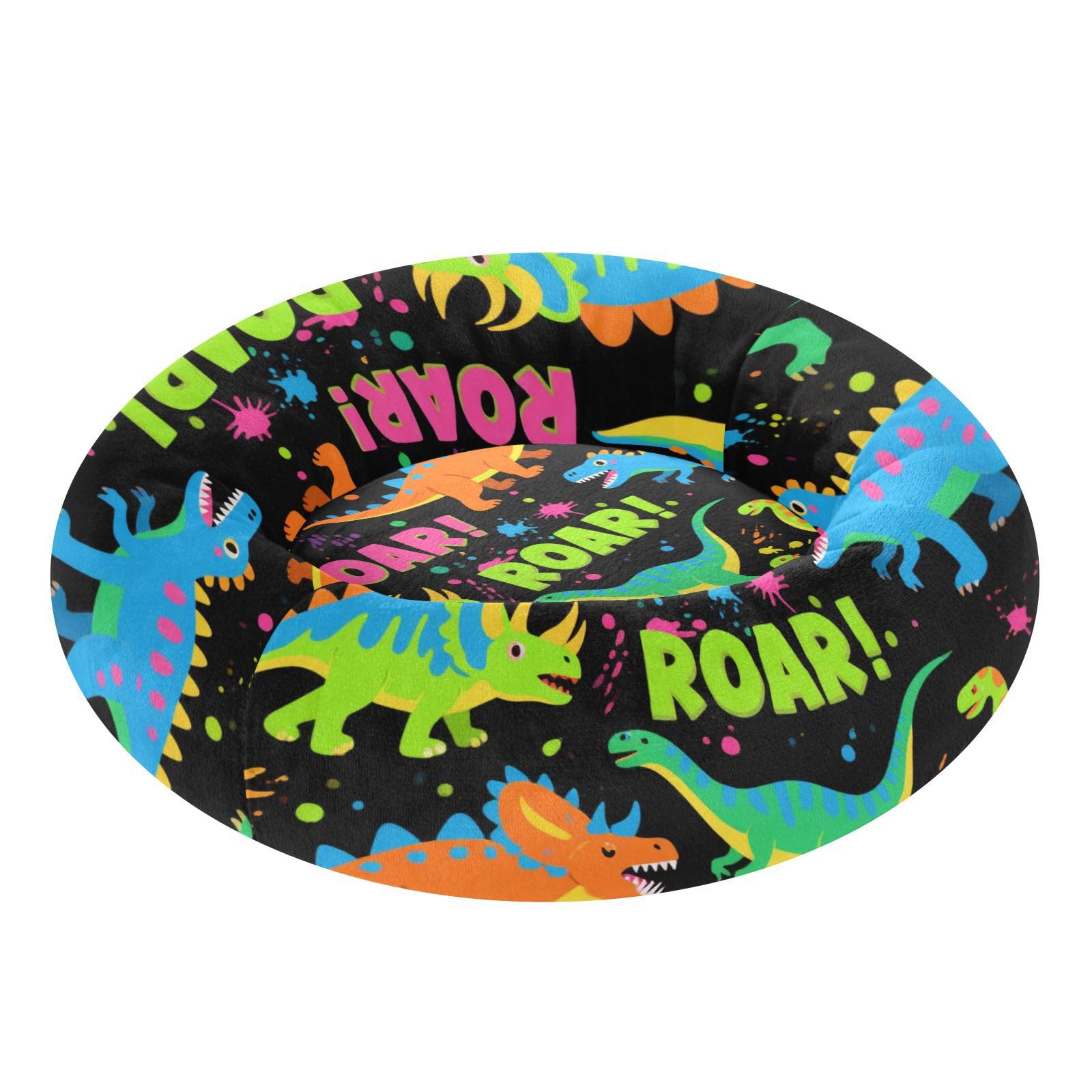 Lit apaisant pour petits animaux XS motif dinosaure rugissant noir et vert