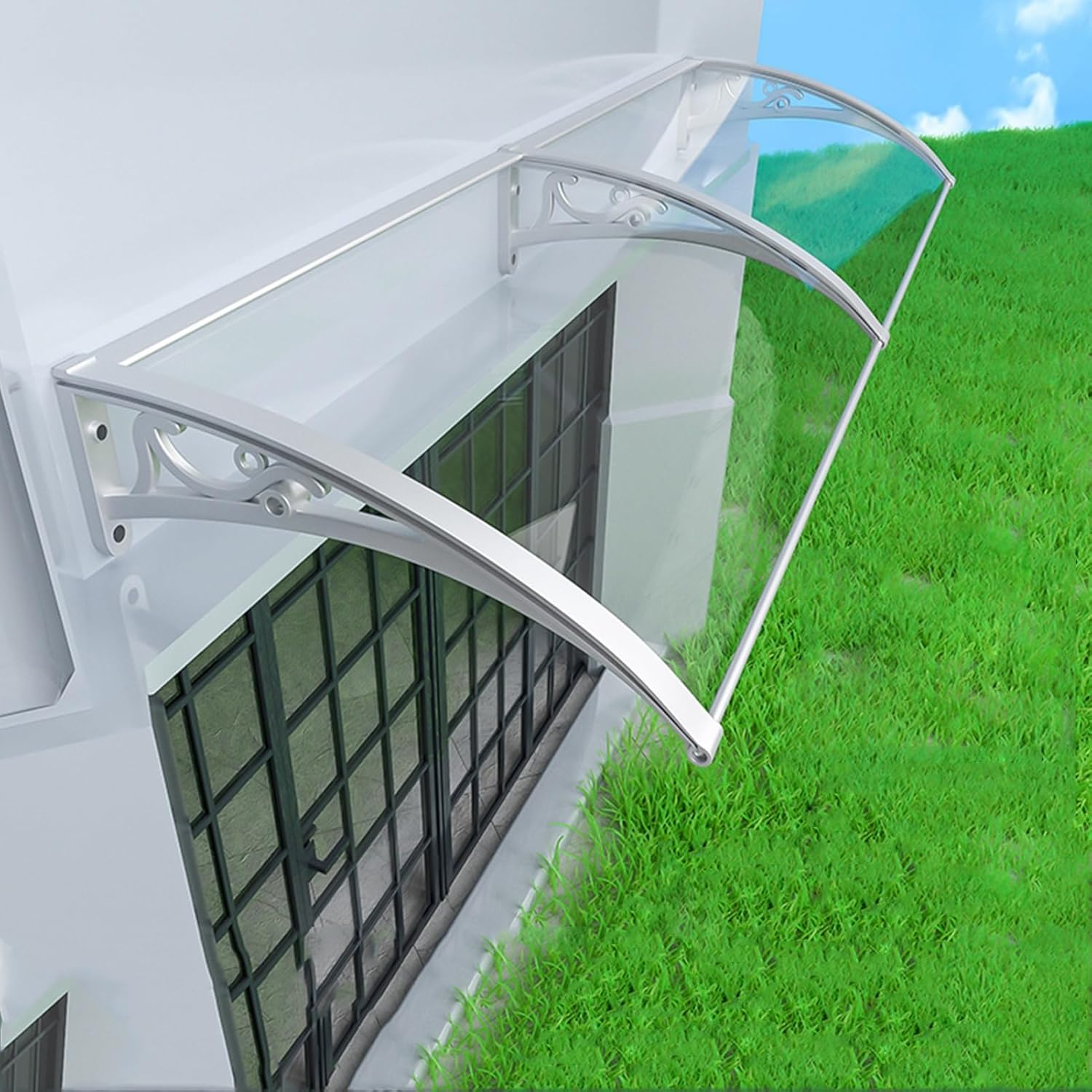 Door Window Awning,Outdoor Patio Canopy,Front Door Canopy,Silent Awning Covers,polycarbonate Hollow Sheet,waterproof Sun Shade for Window, Porch,UV Rain Snow Protection(Gray,60x100cm/23.6x39.3i