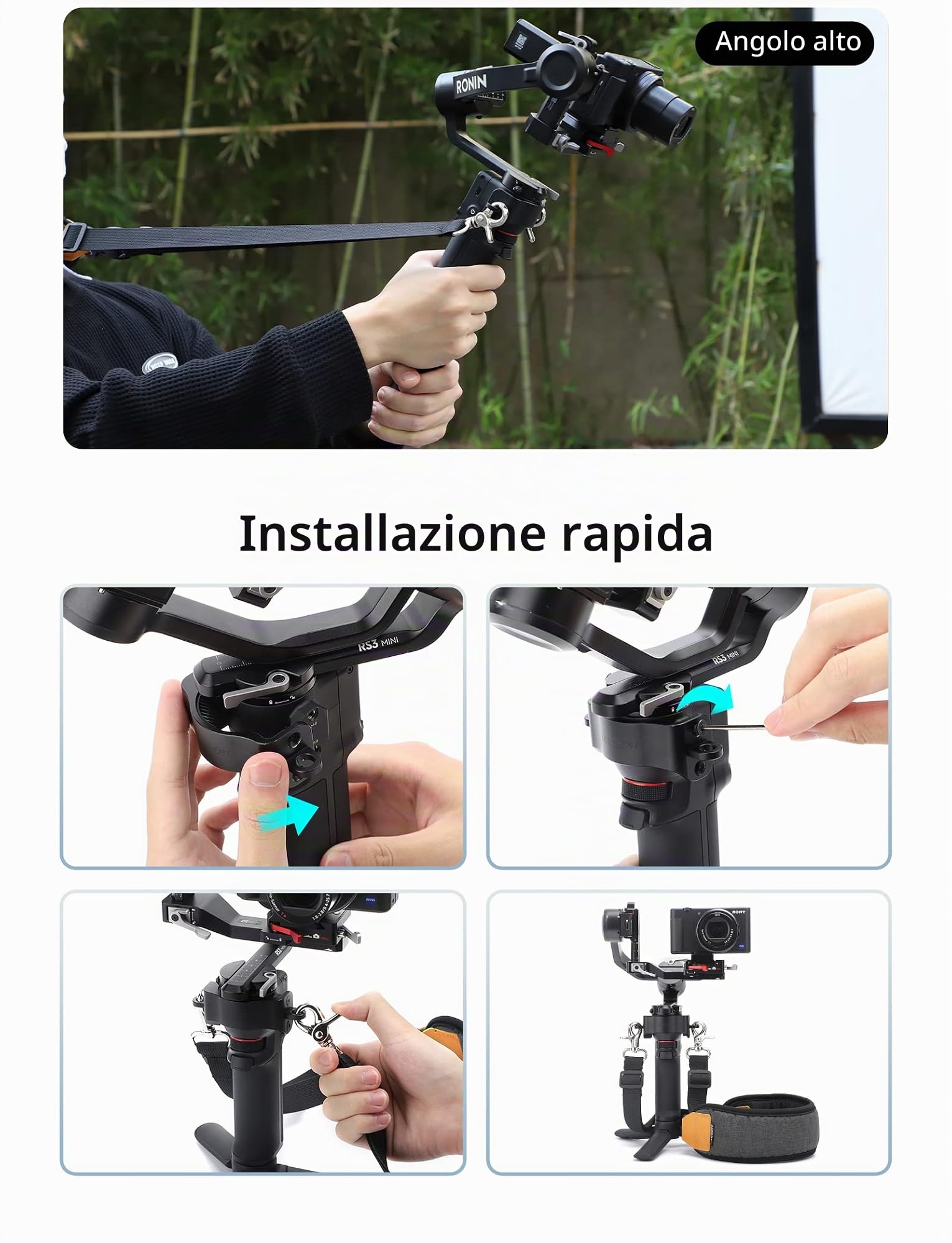 Cordino Regolabile per DJI RS3 Mini Tracolla per Gimbal Navicella Cinghia Collo per Stabilizzatore Accessori Cordino