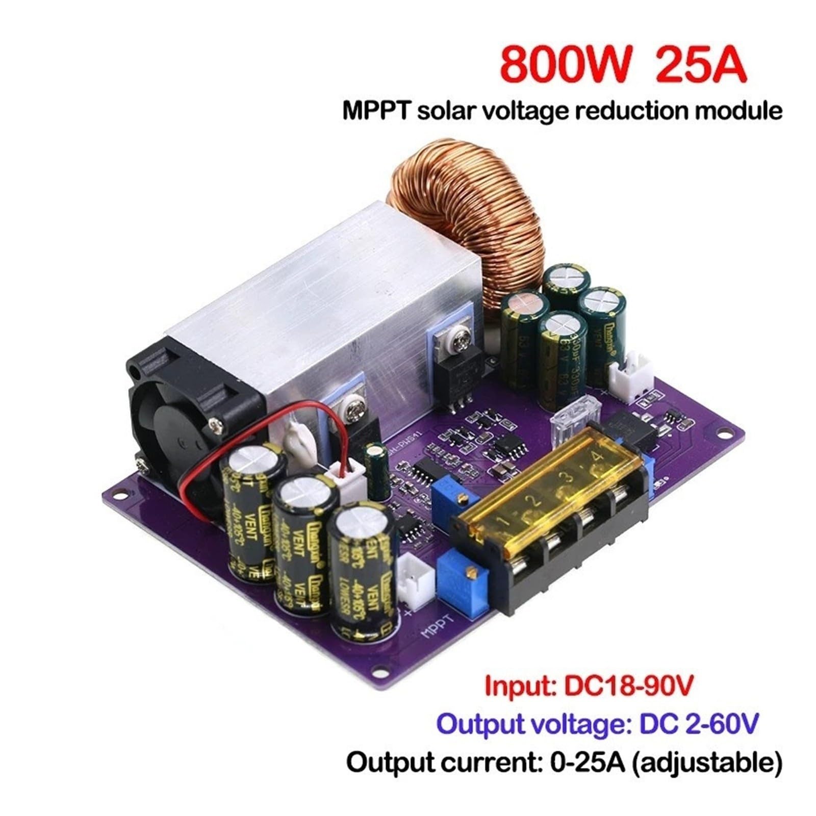 ChuFort Convertitore buck regolatore di carica solare MPPT da 800 W 25 A da 18 V-90 V a 2 V-60 V